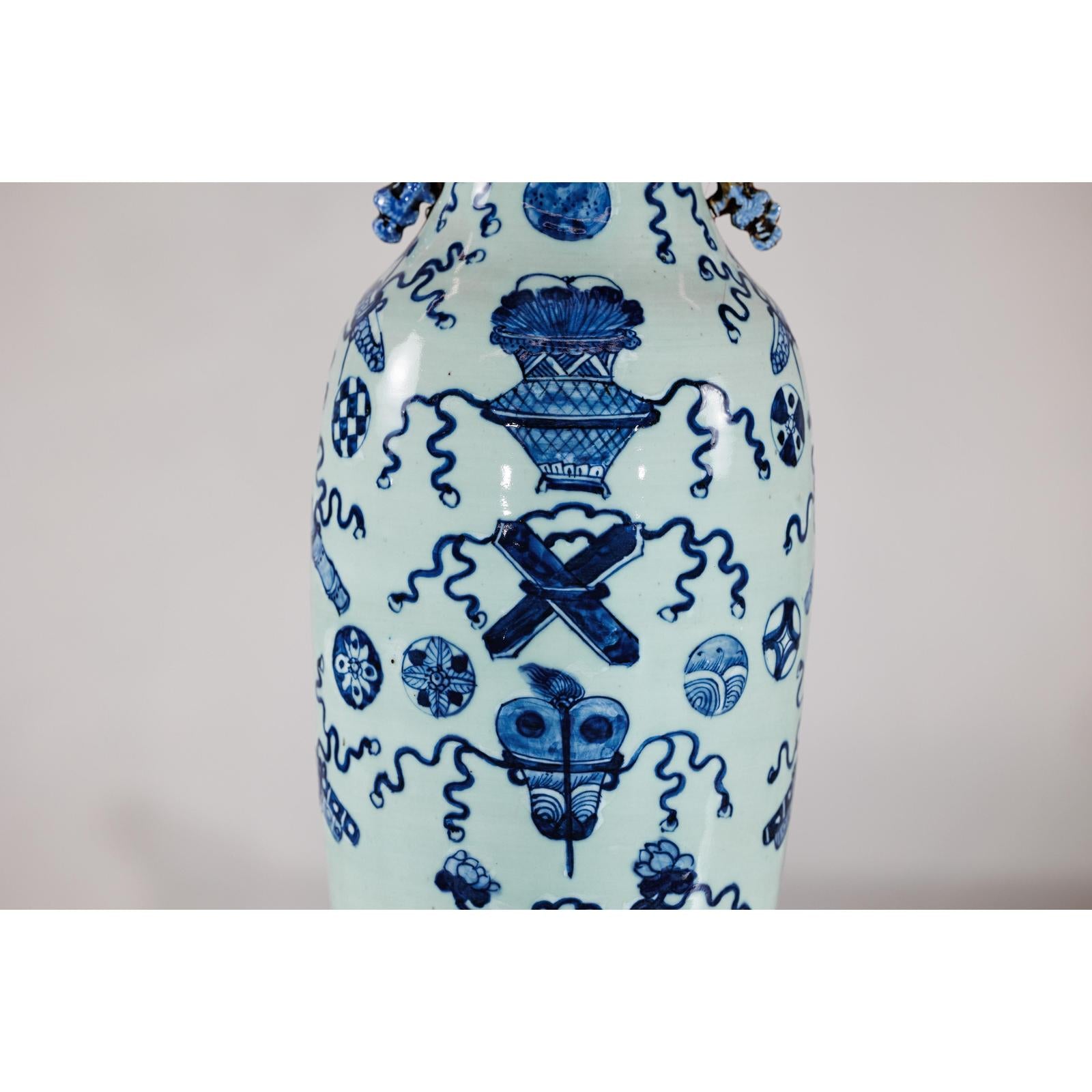 Blue and White Chinese Altar Vase with Light Celadon Tint - image 7