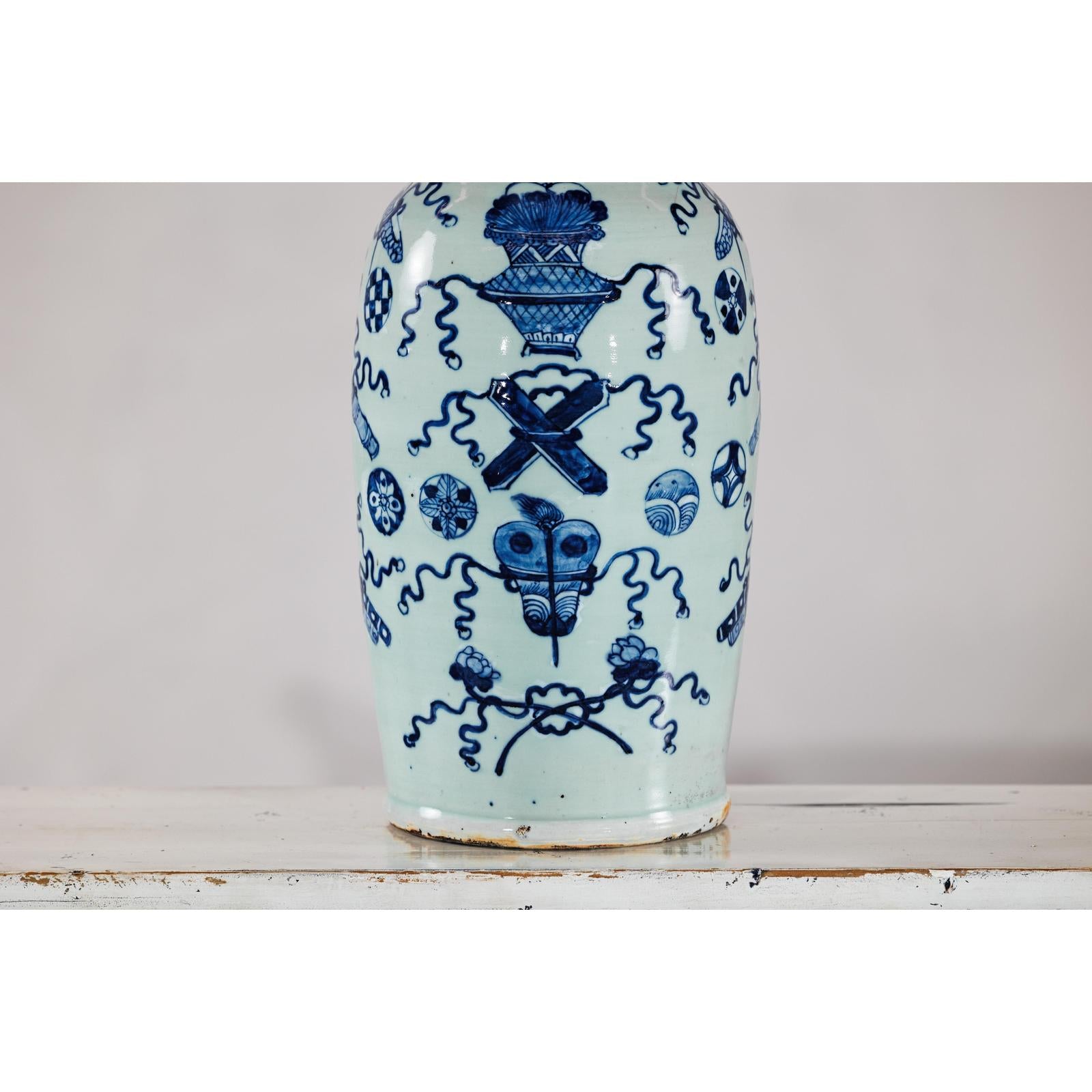Blue and White Chinese Altar Vase with Light Celadon Tint - image 8