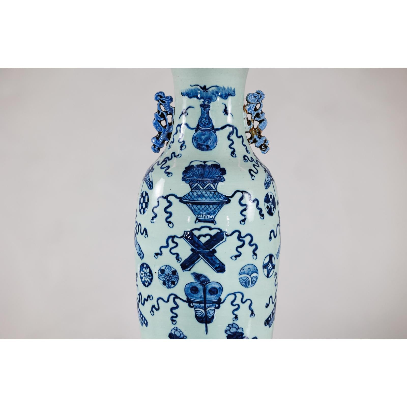 Blue and White Chinese Altar Vase with Light Celadon Tint - image 9