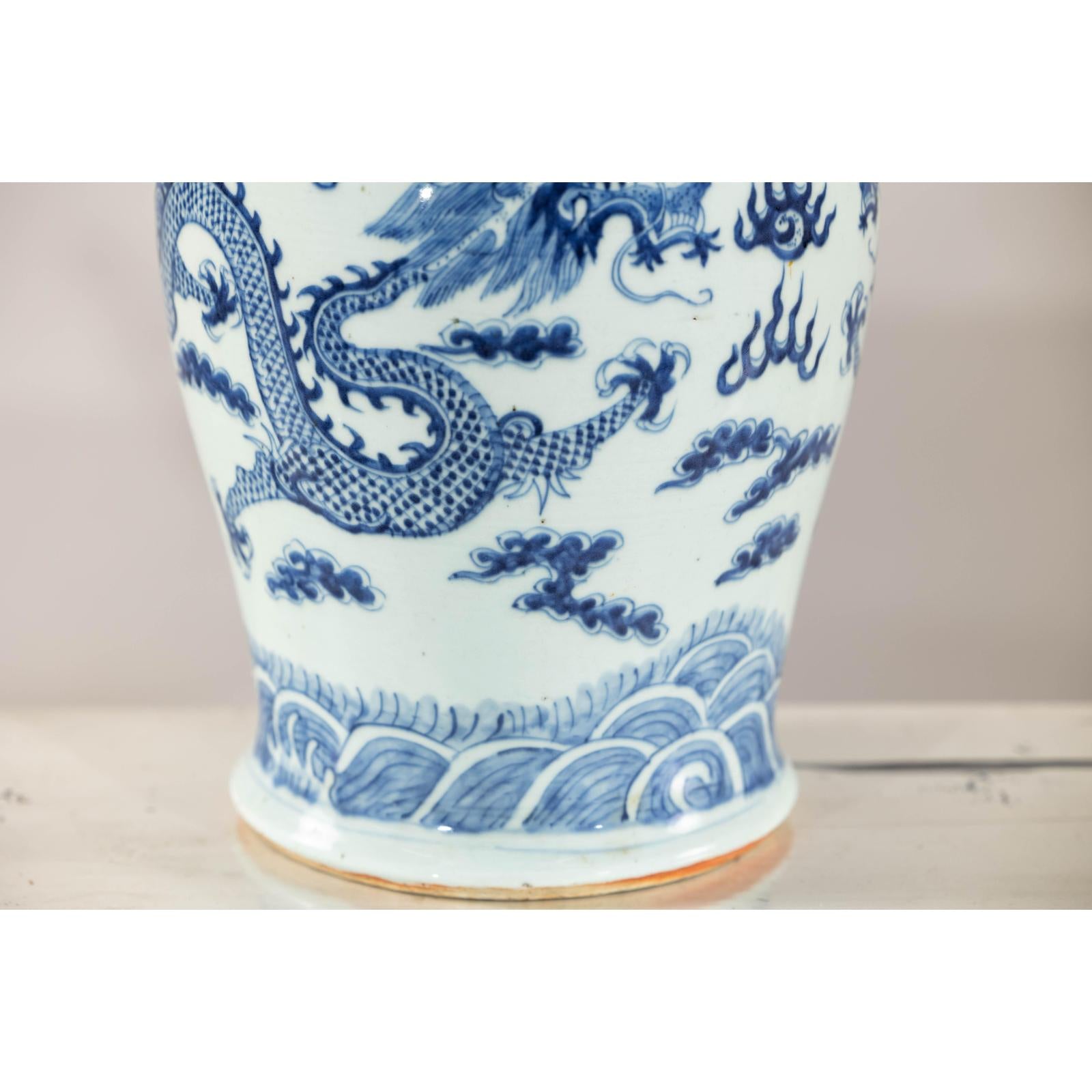 Blue and White Chinese Lidded Jar with Dragon and Foo Dog Finial-9. Asian &amp; Chinese Furniture, Art, Antiques, Vintage Home Décor for sale at FEA Home