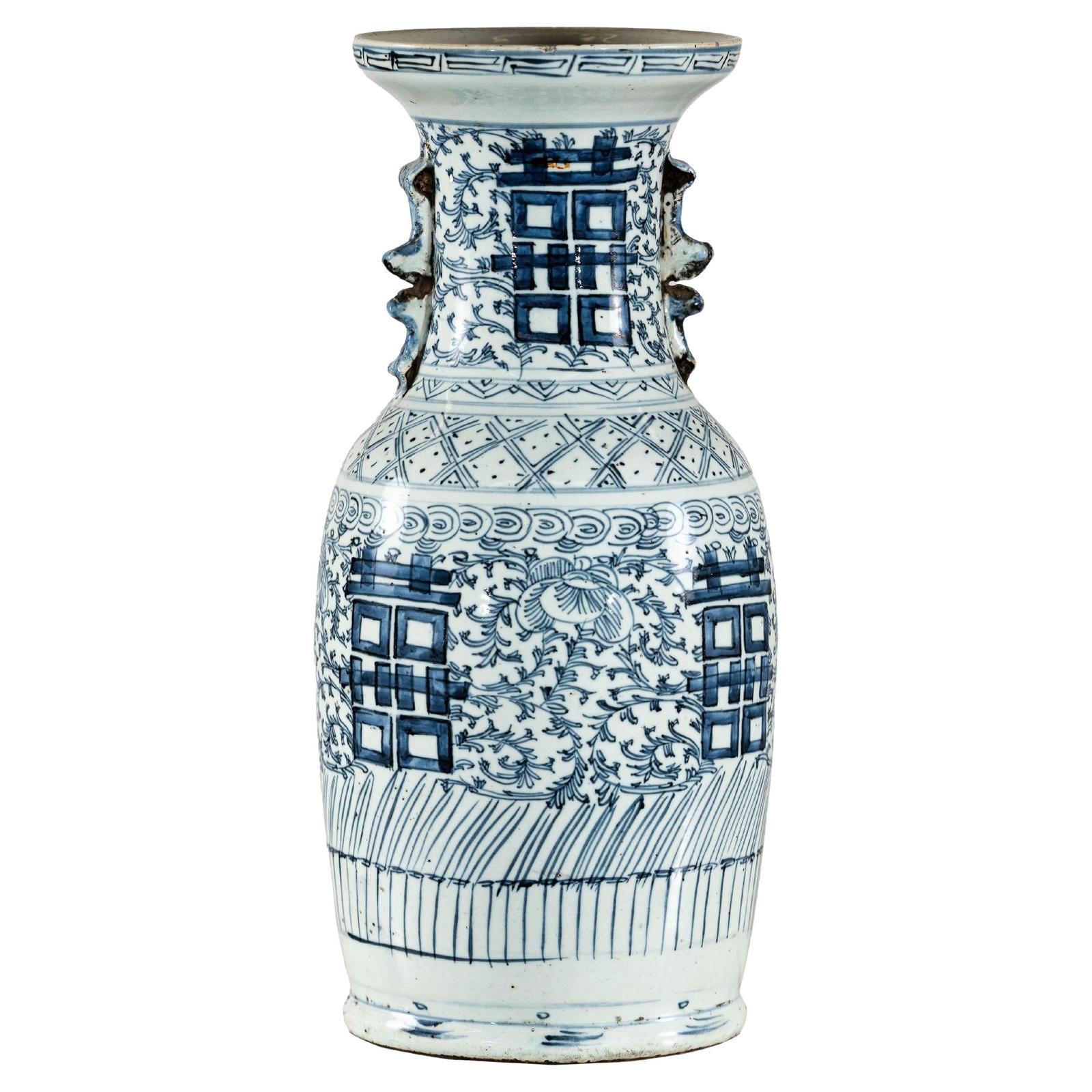 Blue and White Porcelain Altar Vase with Double Happiness Motif-1. Asian & Chinese Furniture, Art, Antiques, Vintage Home Décor for sale at FEA Home