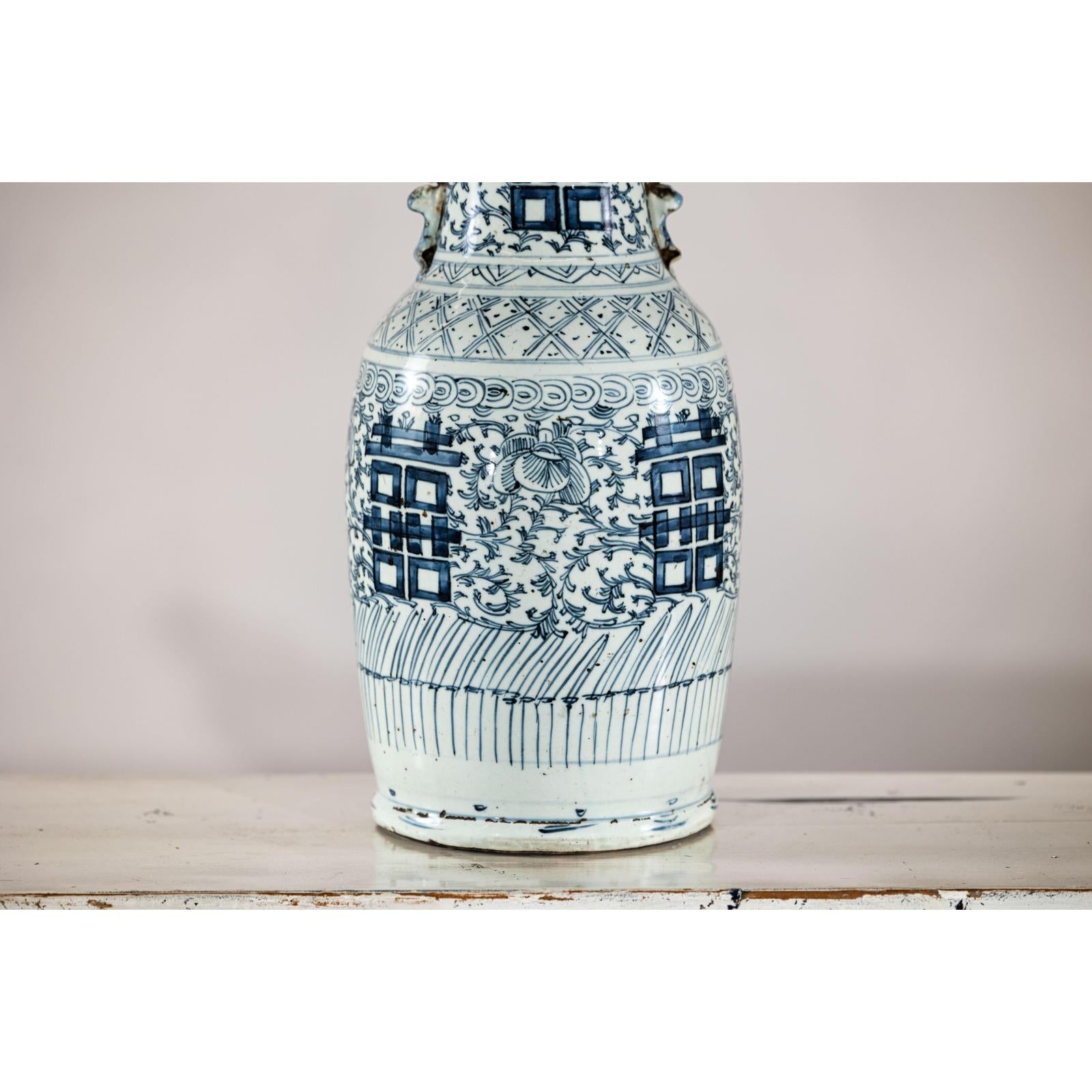 Blue and White Porcelain Altar Vase with Double Happiness Motif-7. Asian &amp; Chinese Furniture, Art, Antiques, Vintage Home Décor for sale at FEA Home