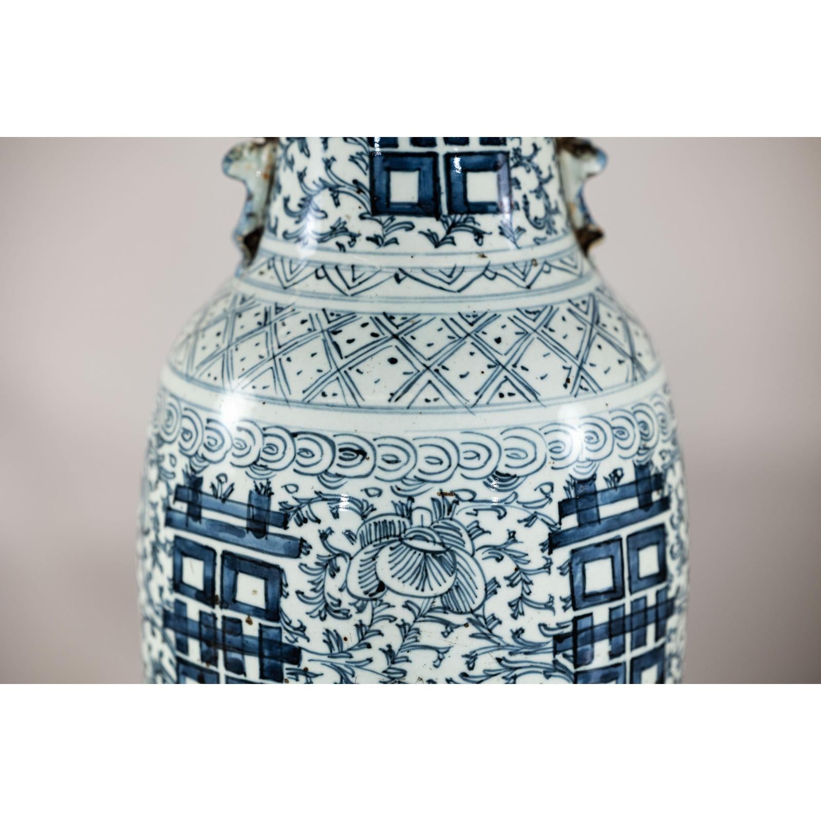 Blue and White Porcelain Altar Vase with Double Happiness Motif-9. Asian &amp; Chinese Furniture, Art, Antiques, Vintage Home Décor for sale at FEA Home