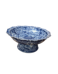 Blue and White Scalloped Ceramic Pedestal Display Dish - FEA Home