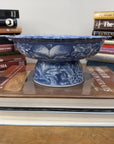 Blue and White Scalloped Ceramic Pedestal Display Dish - FEA Home