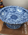 Blue and White Scalloped Ceramic Pedestal Display Dish - FEA Home