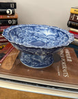 Blue and White Scalloped Ceramic Pedestal Display Dish - FEA Home