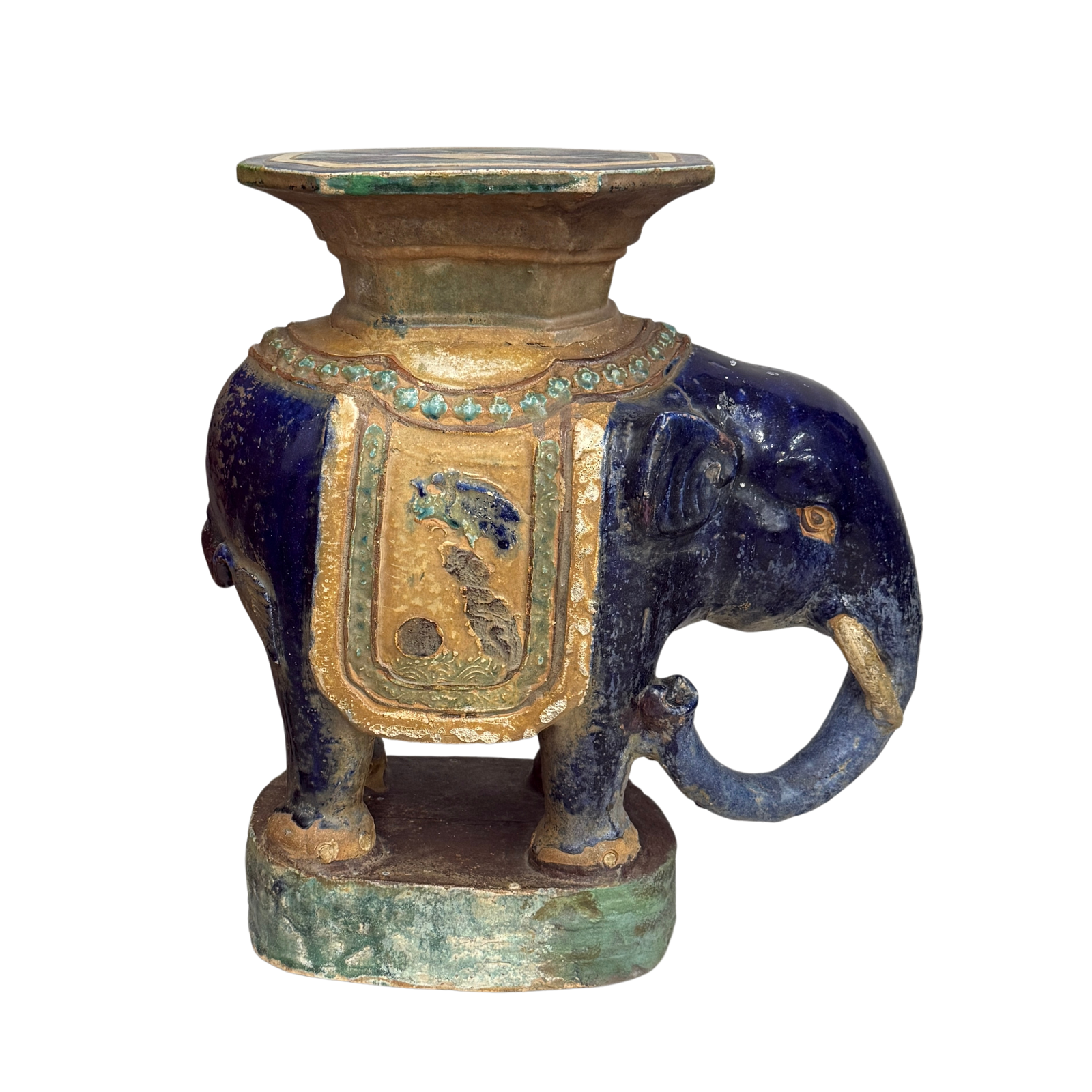 Blue Ceramic Elephant Pedestal Stand - FEA Home