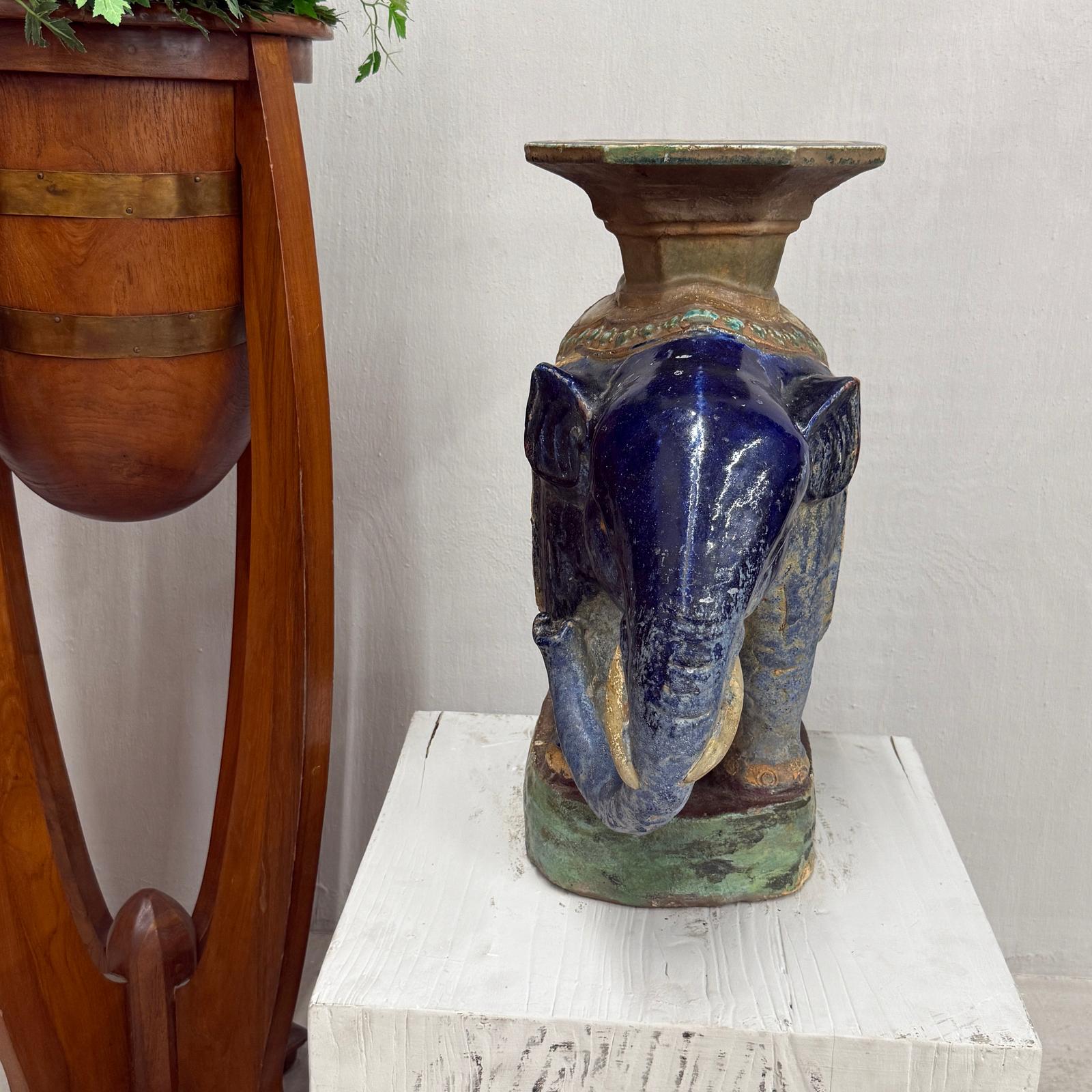 Blue Ceramic Elephant Pedestal Stand - FEA Home