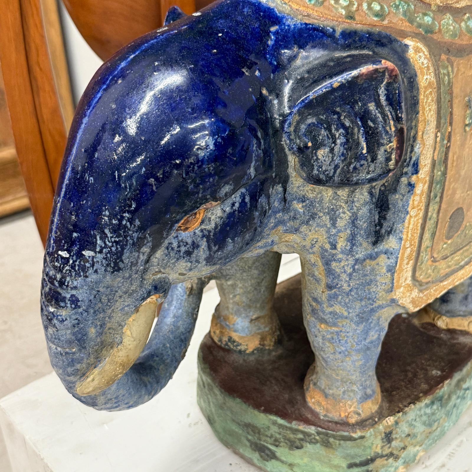 Blue Ceramic Elephant Pedestal Stand - FEA Home