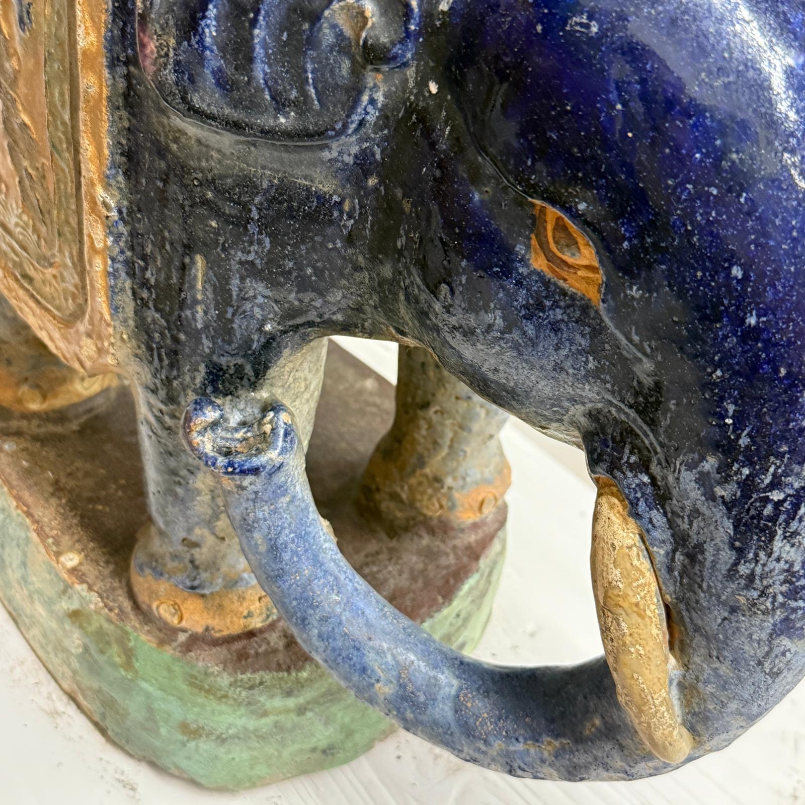 Blue Ceramic Elephant Pedestal Stand - FEA Home