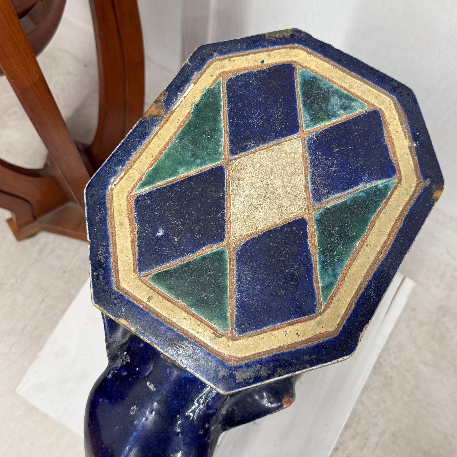 Blue Ceramic Elephant Pedestal Stand - FEA Home