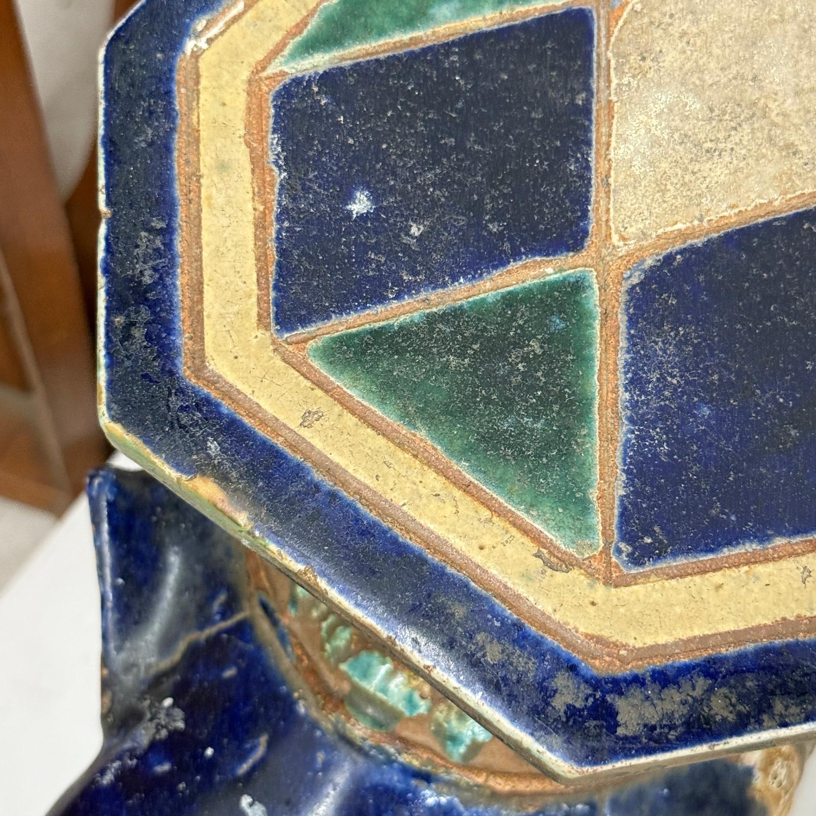 Blue Ceramic Elephant Pedestal Stand - FEA Home