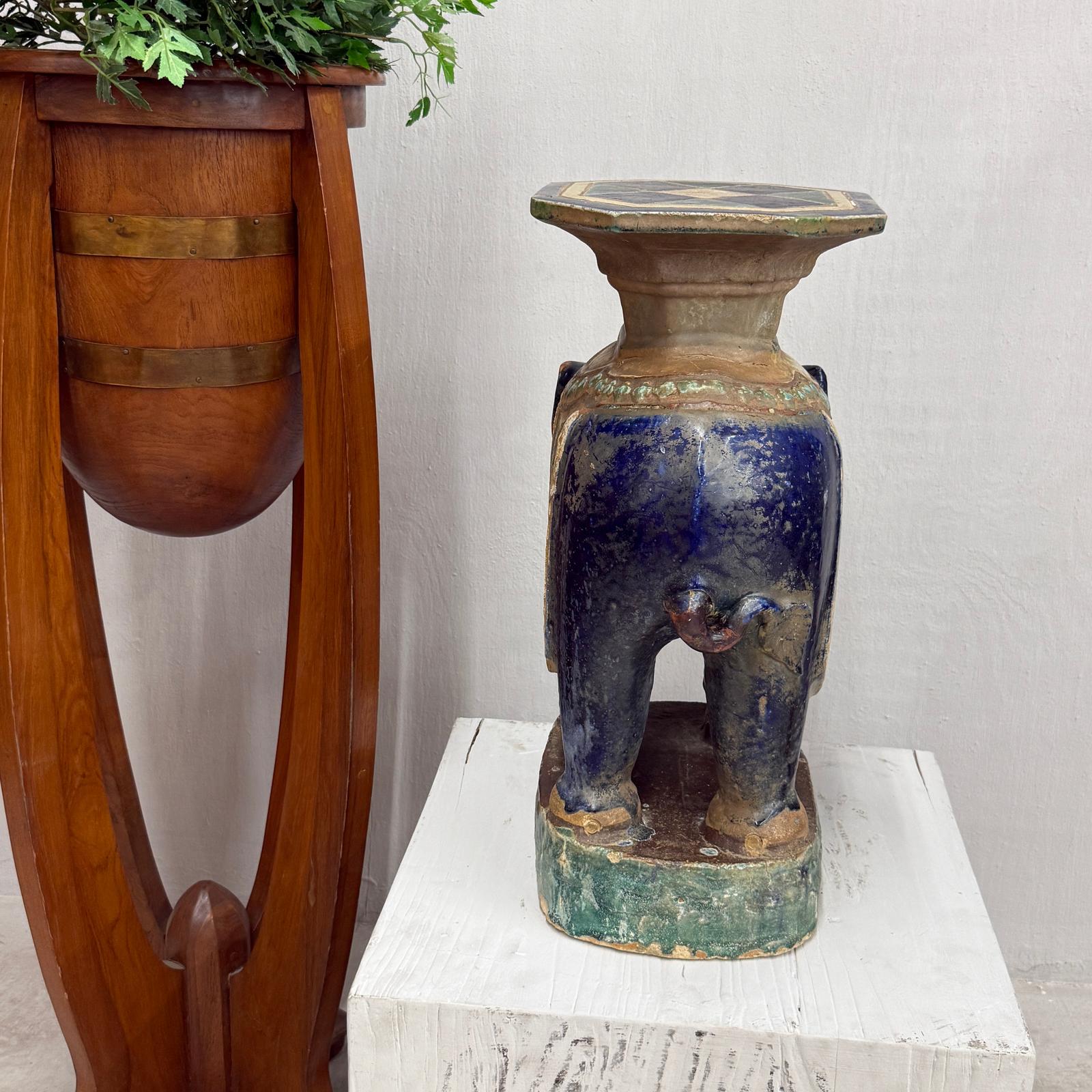 Blue Ceramic Elephant Pedestal Stand - FEA Home