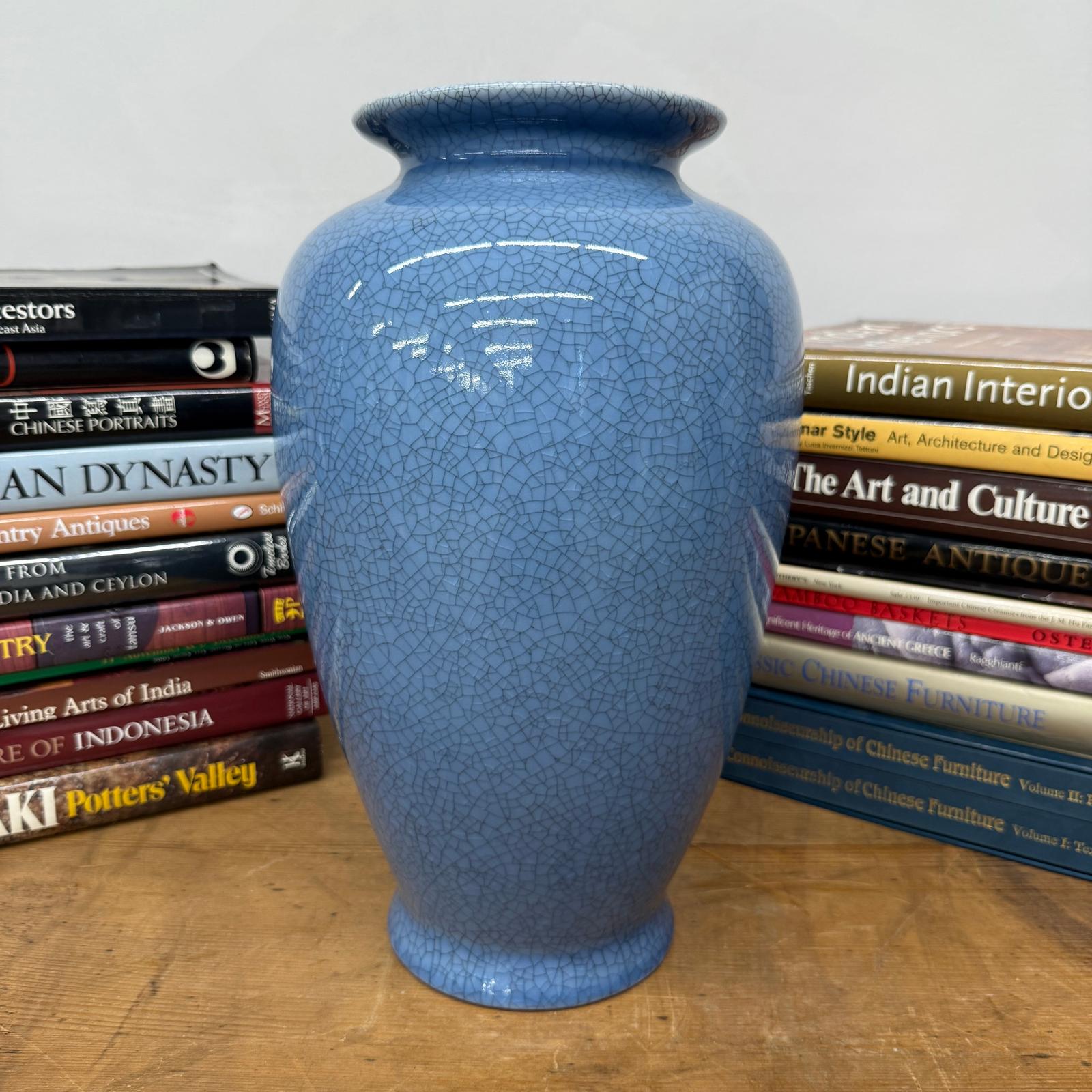 Blue Crackle Ceramic Glazed Vase with Round Belly, SKU , image 2