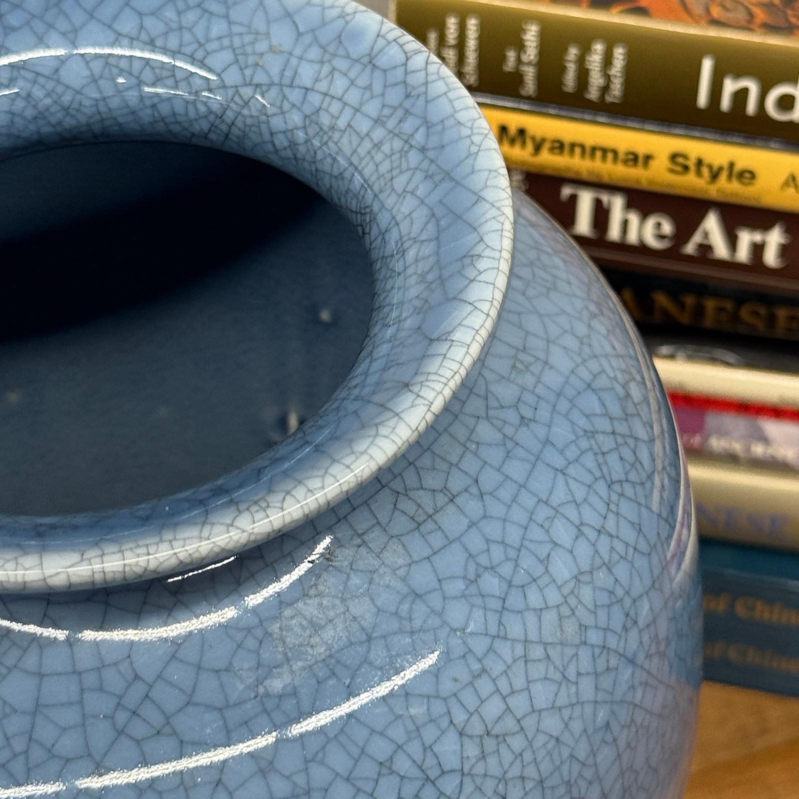 Blue Crackle Ceramic Glazed Vase with Round Belly, SKU , image 3