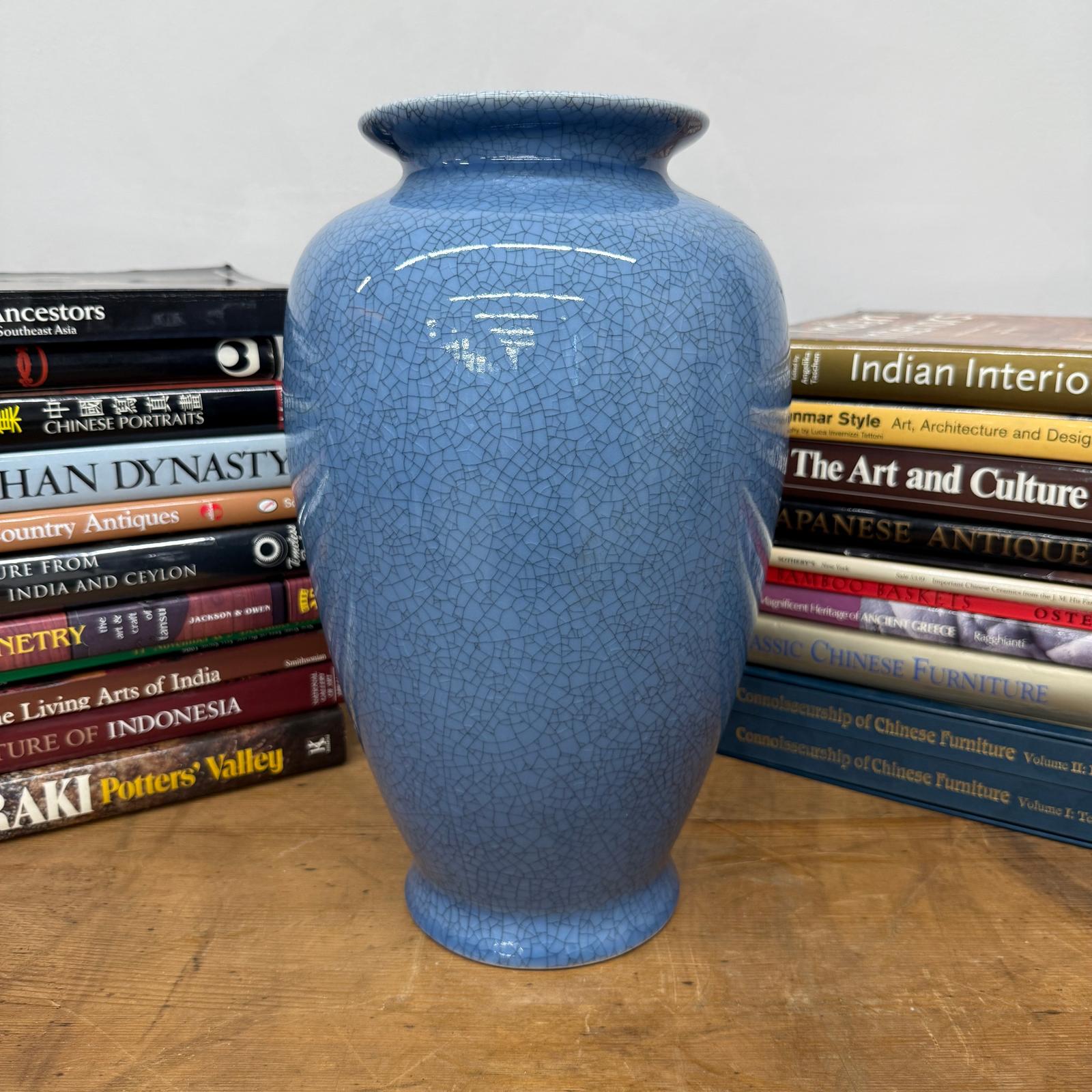 Blue Crackle Ceramic Glazed Vase with Round Belly, SKU , image 5