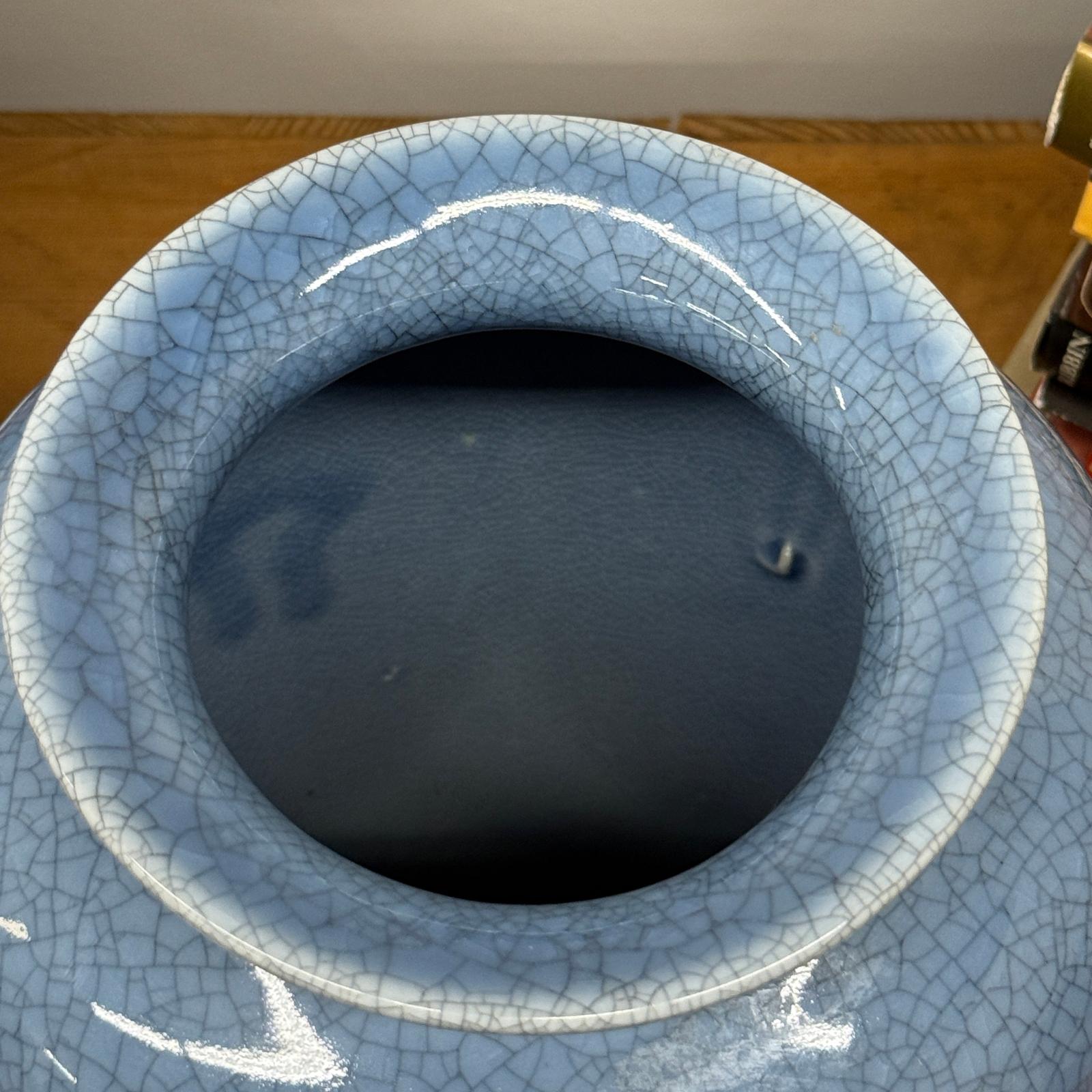Blue Crackle Ceramic Glazed Vase with Round Belly, SKU , image 6