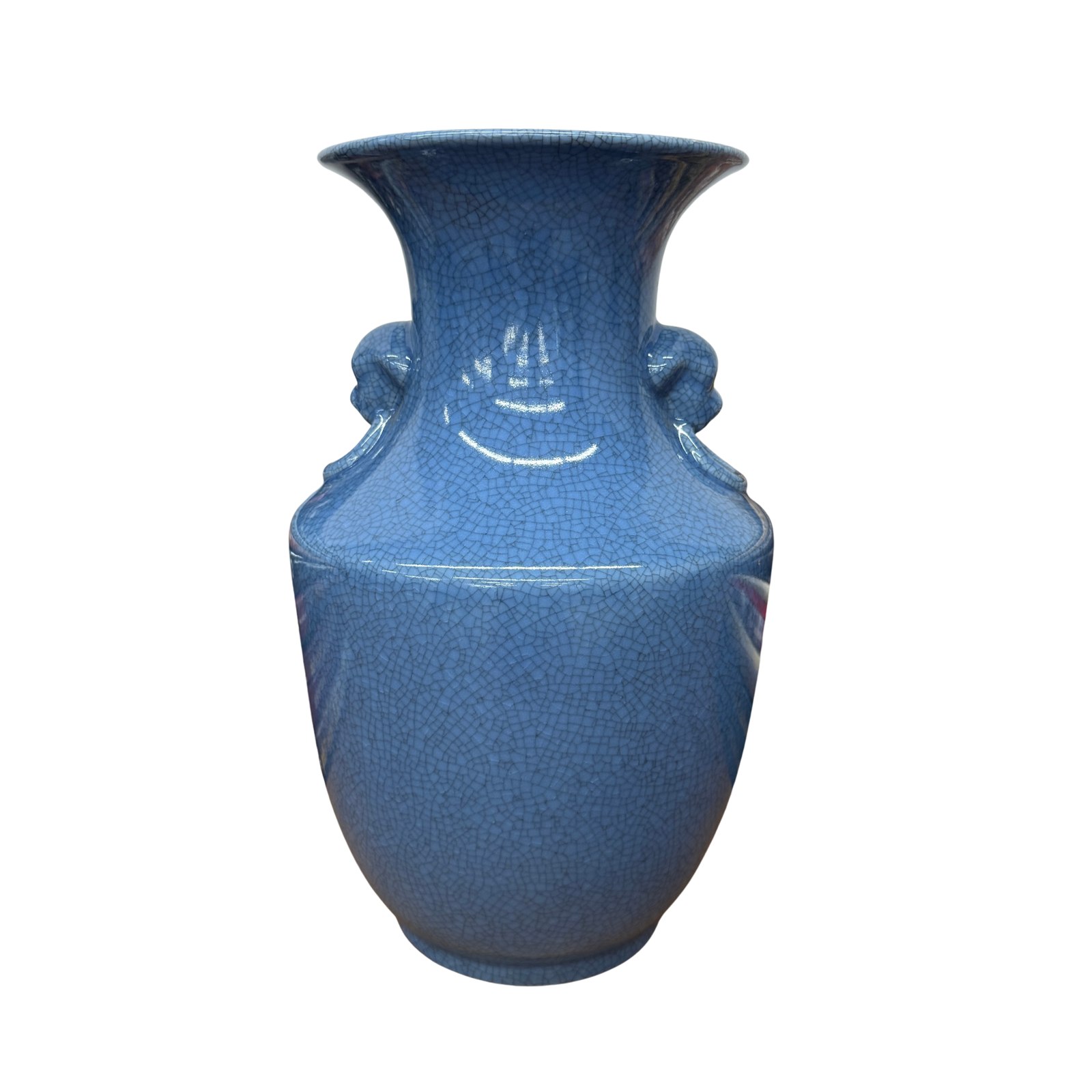 Blue Crackle Glazed Ceramic Vase with Foo Dog Handles, SKU , image 1