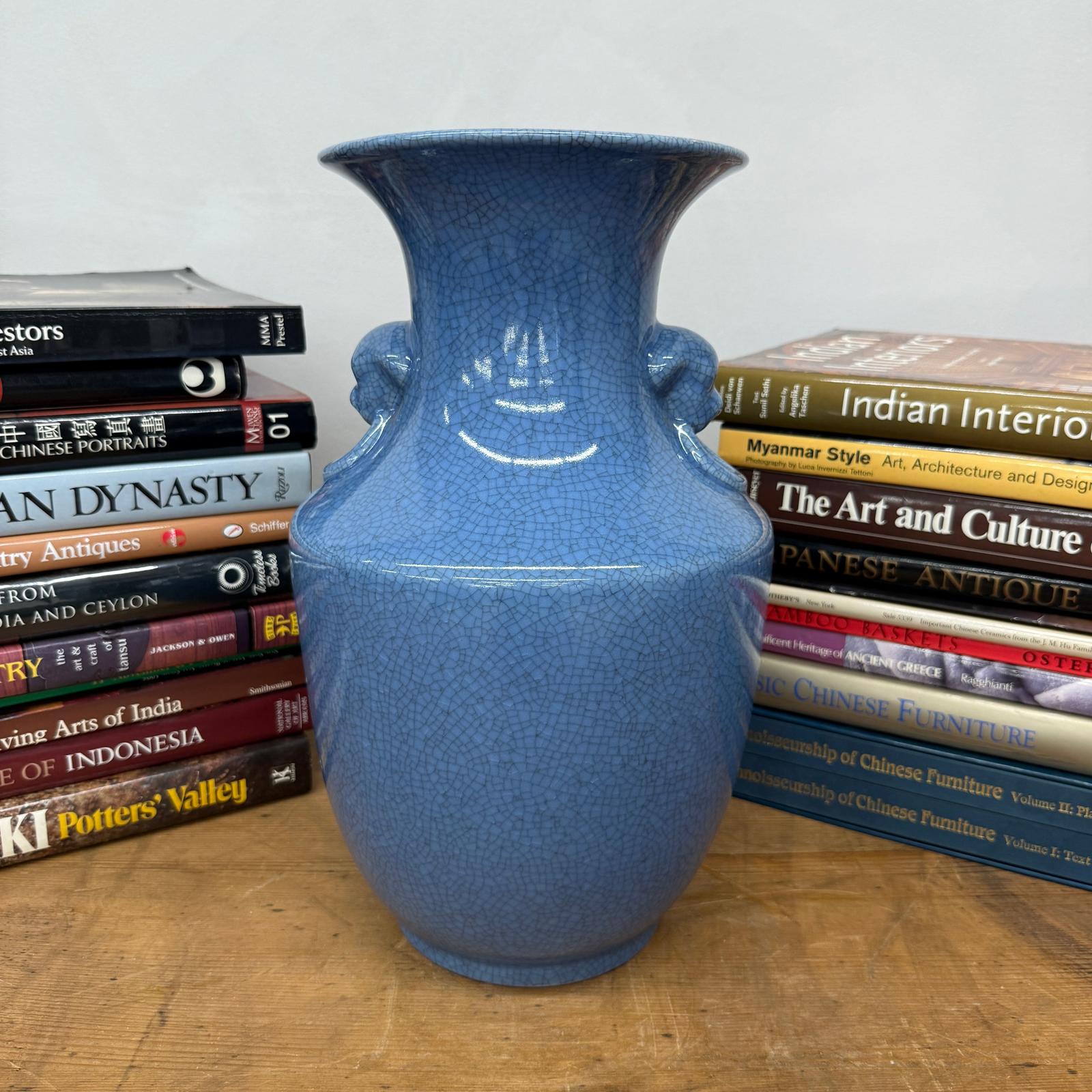 Blue Crackle Glazed Ceramic Vase with Foo Dog Handles, SKU , image 4