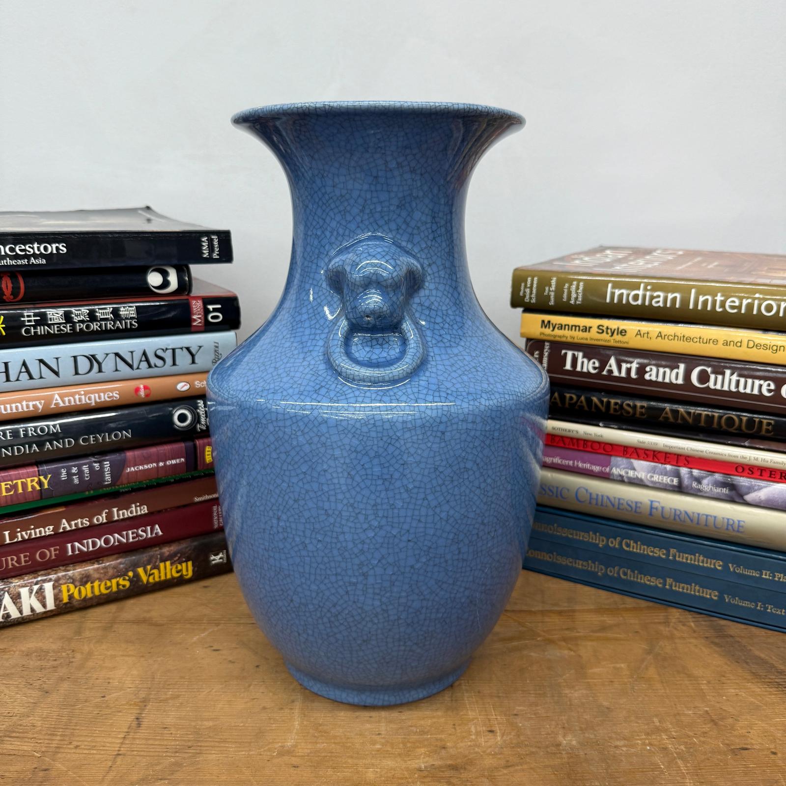 Blue Crackle Glazed Ceramic Vase with Foo Dog Handles, SKU , image 5