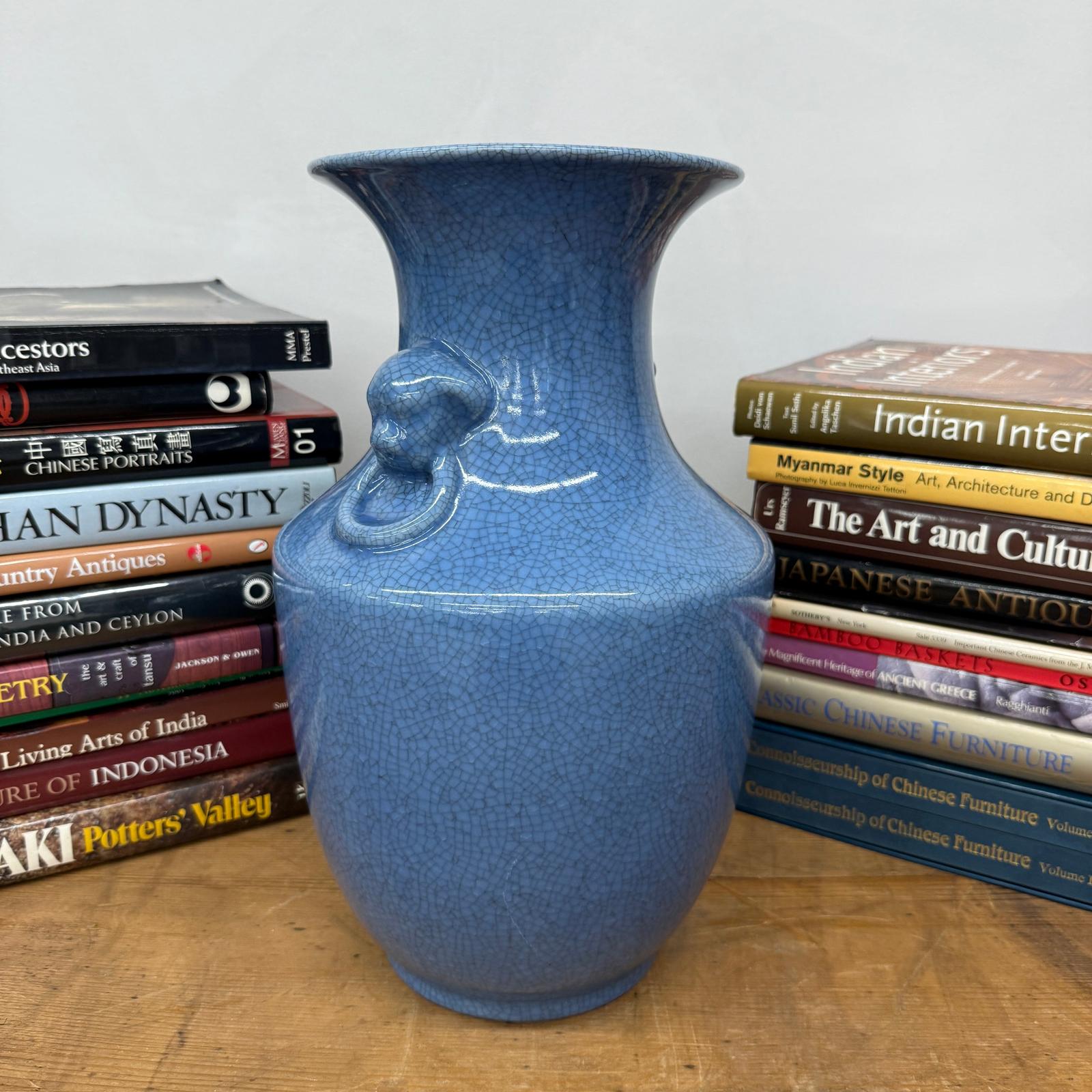 Blue Crackle Glazed Ceramic Vase with Foo Dog Handles, SKU , image 6