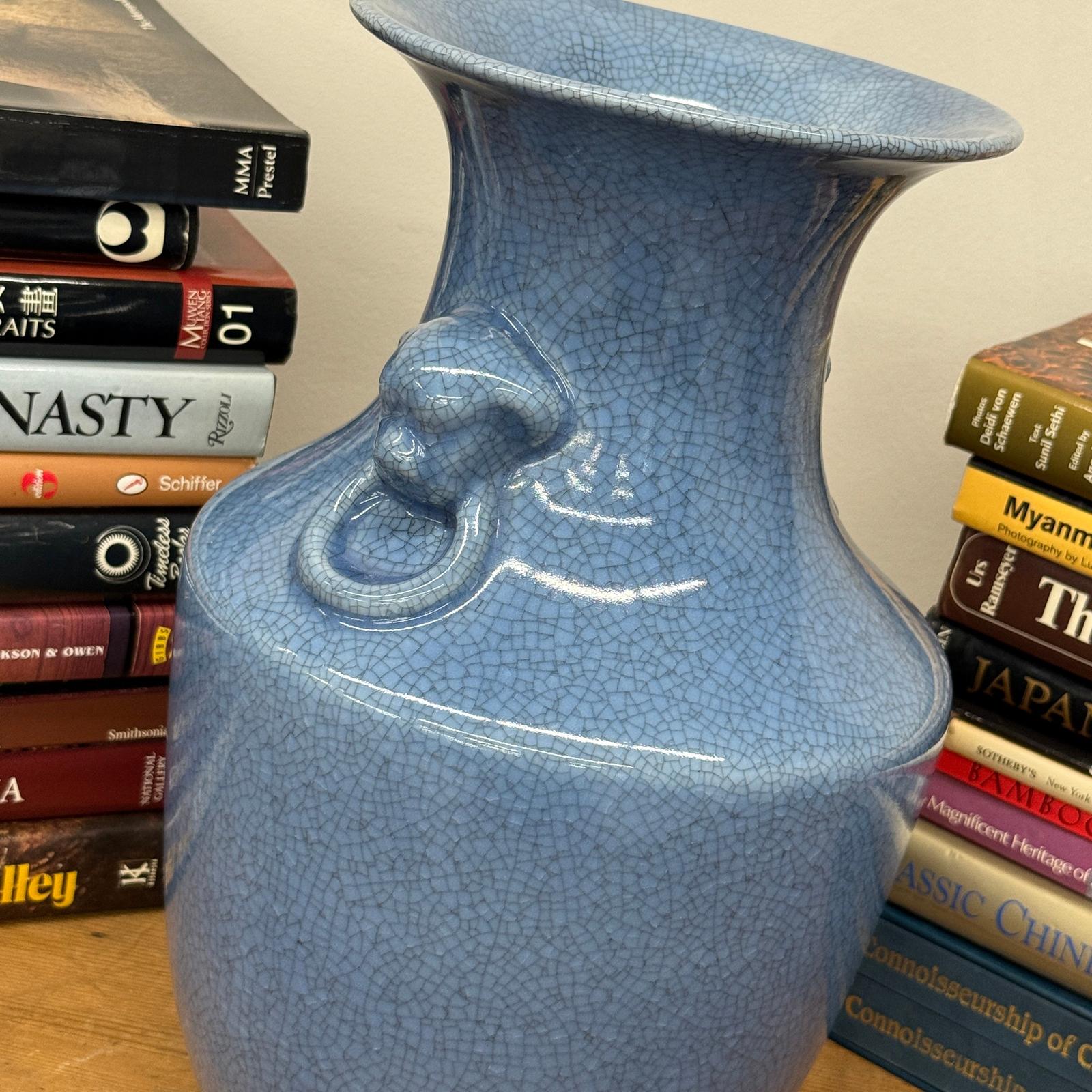 Blue Crackle Glazed Ceramic Vase with Foo Dog Handles, SKU , image 7