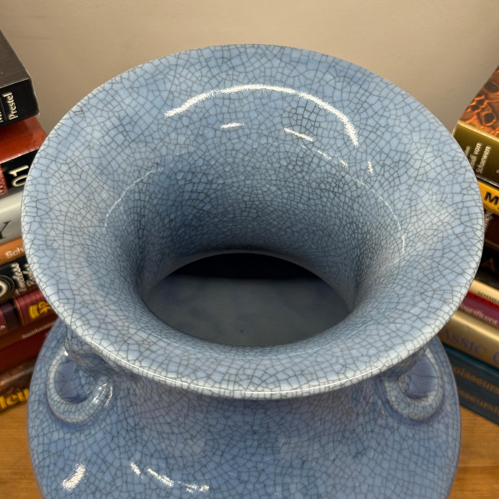 Blue Crackle Glazed Ceramic Vase with Foo Dog Handles, SKU , image 8