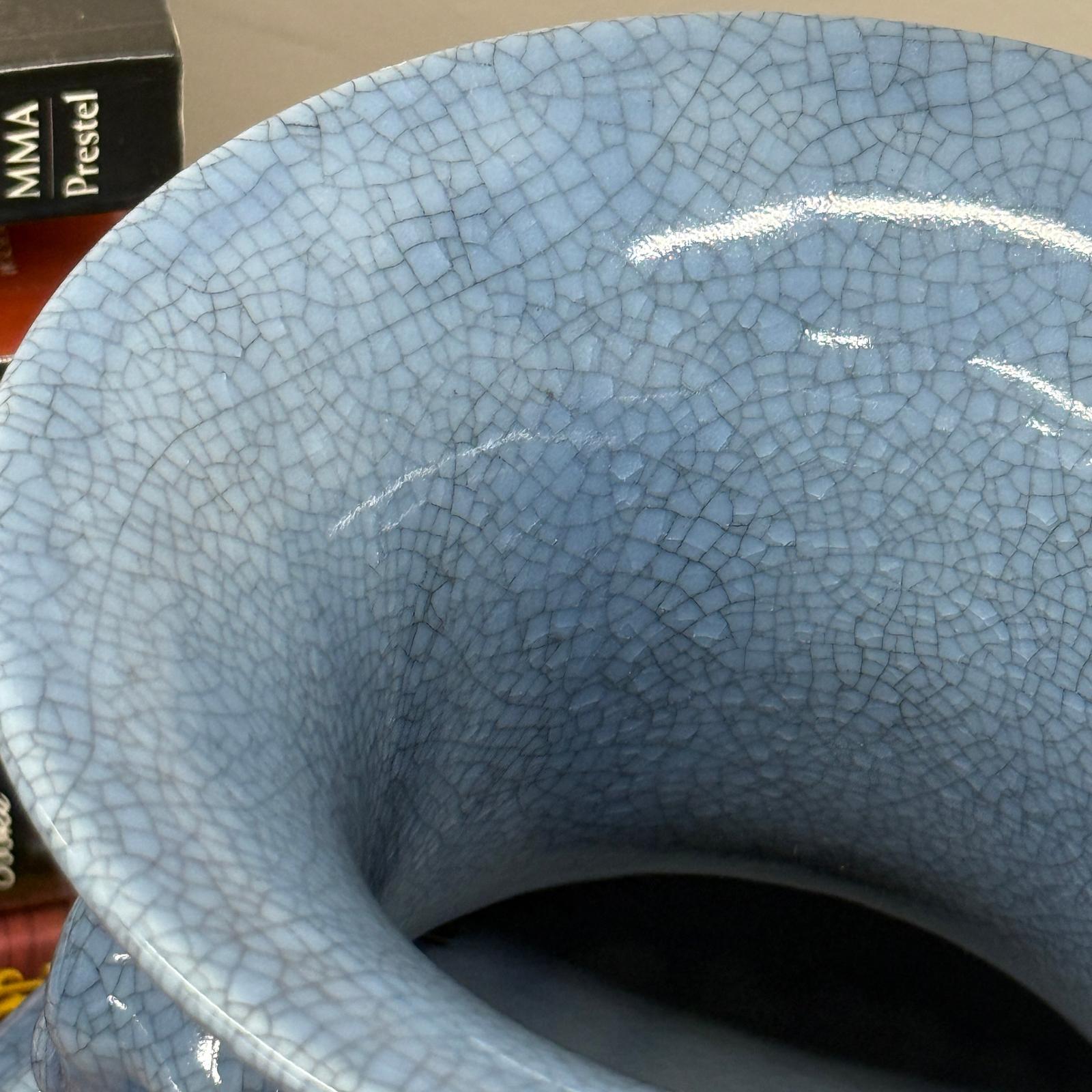 Blue Crackle Glazed Ceramic Vase with Foo Dog Handles, SKU , image 9