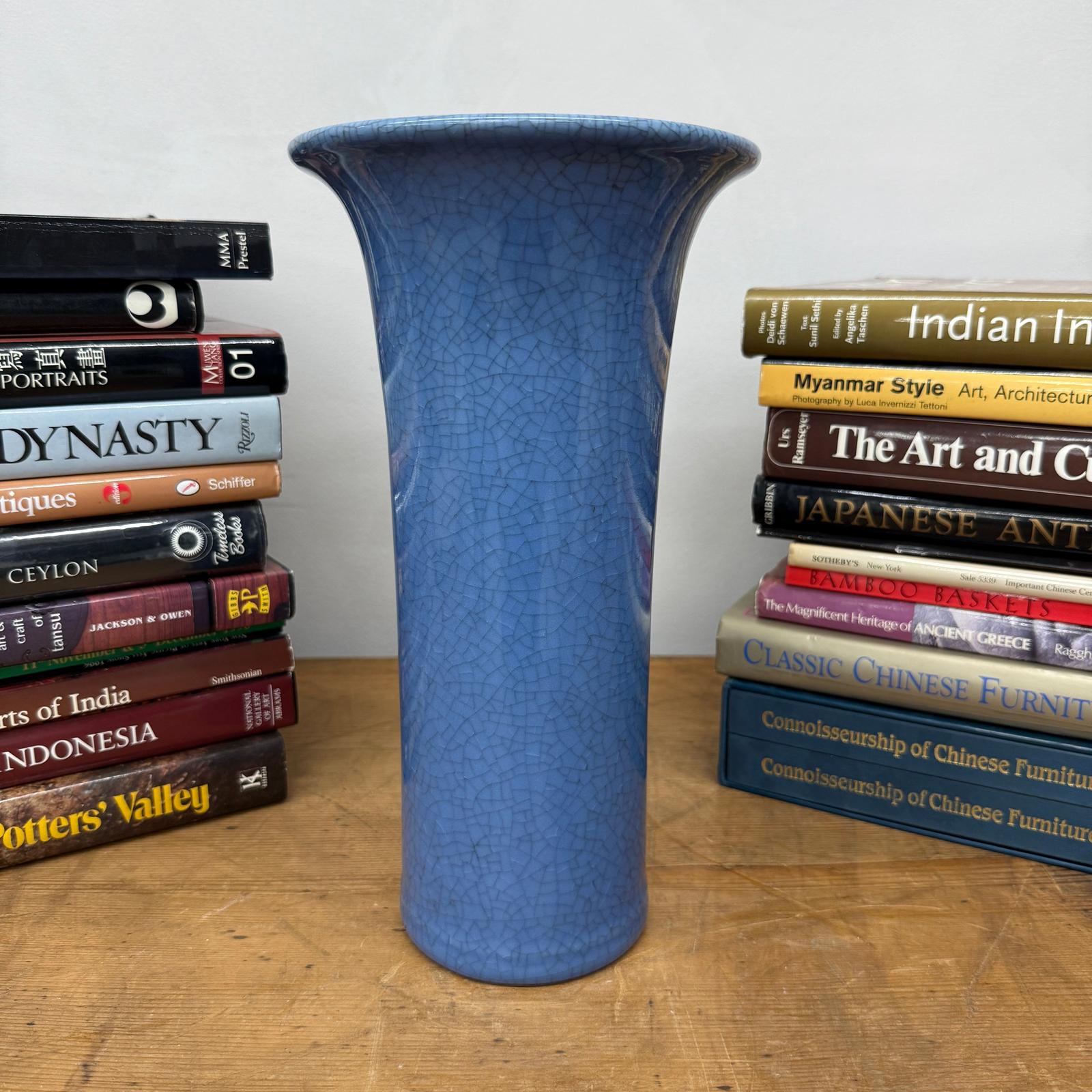 Blue Crackle Glazed Ceramic Vase with Tall Flared Form, SKU , image 2