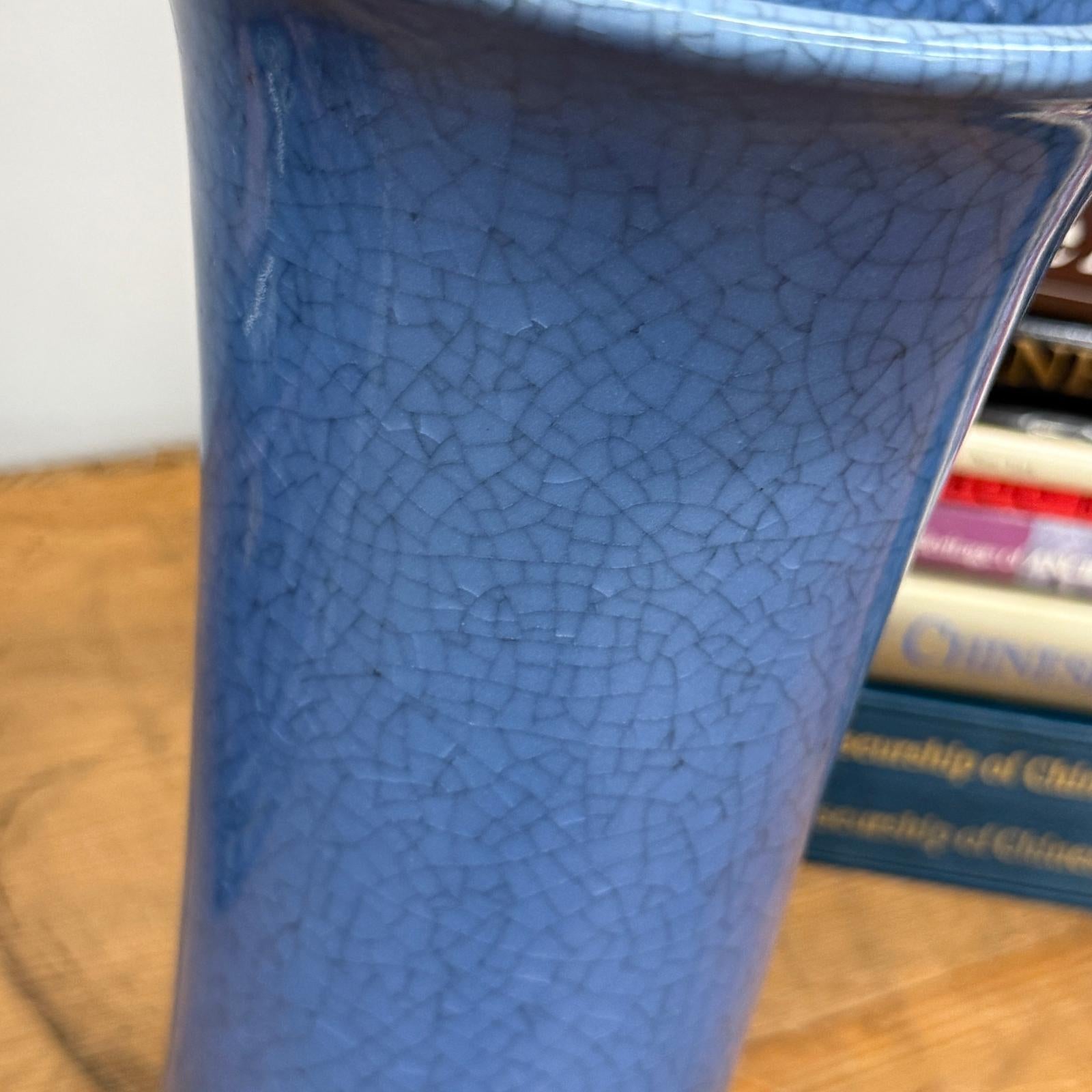 Blue Crackle Glazed Ceramic Vase with Tall Flared Form, SKU , image 4