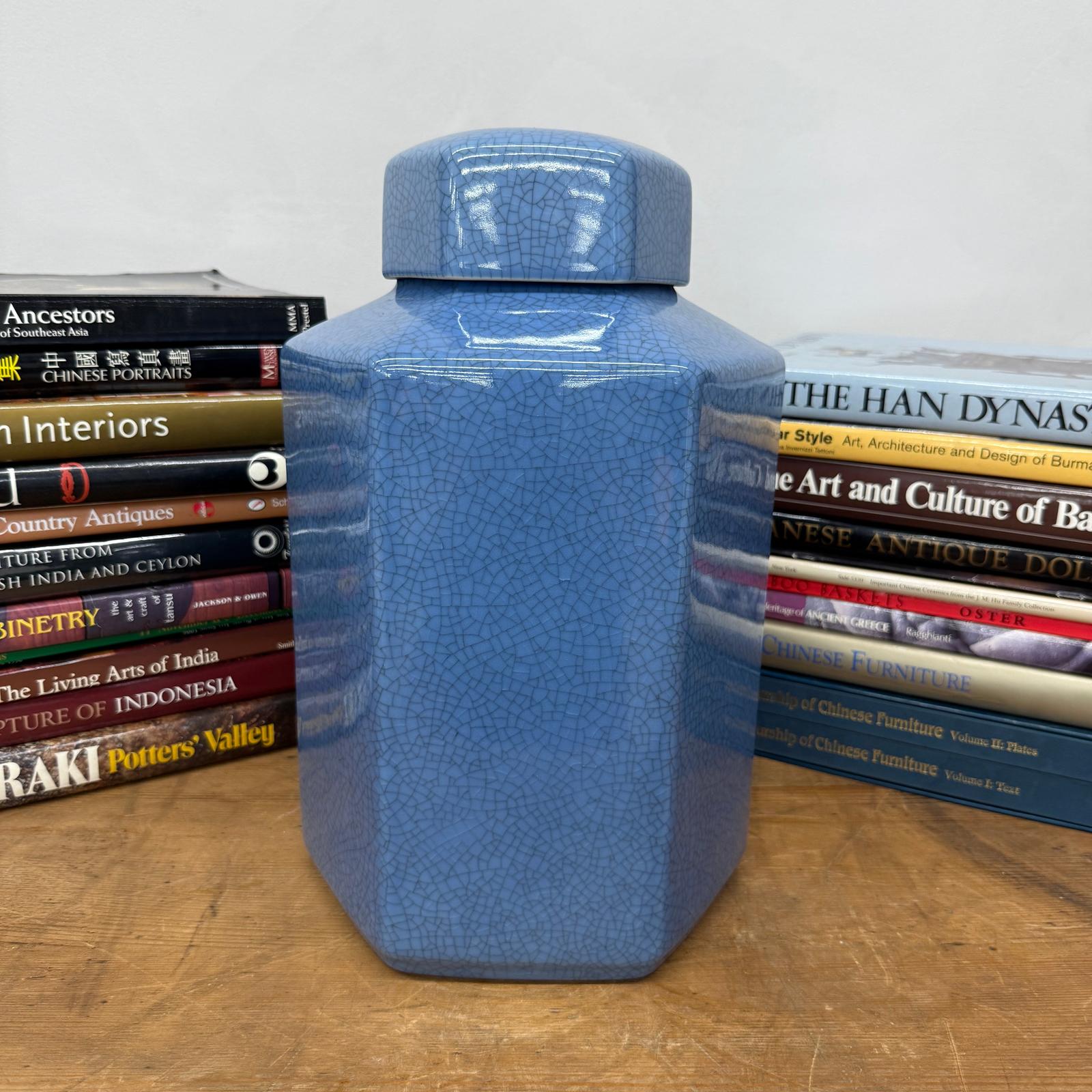 Blue Green Crackle Glaze Hexagonal Lidded Jar, SKU , image 2