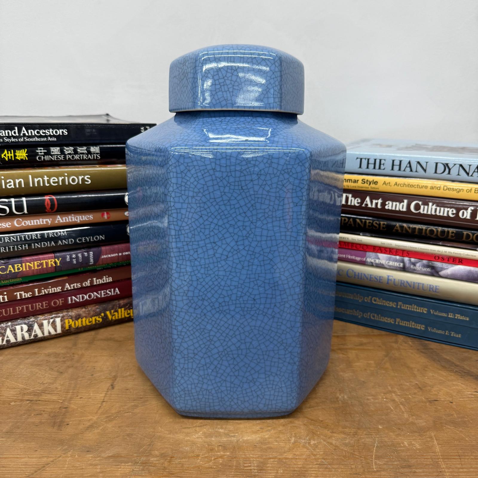 Blue Green Crackle Glaze Hexagonal Lidded Jar, SKU , image 4