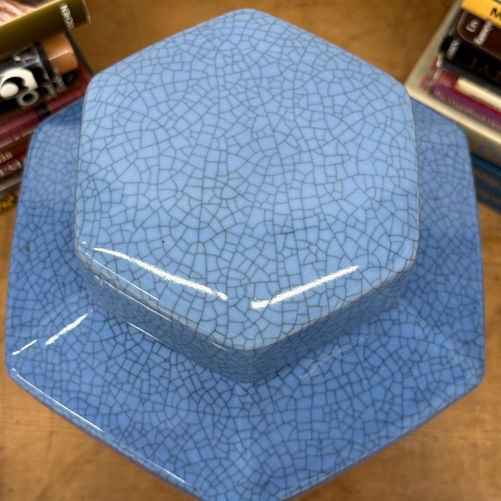 Blue Green Crackle Glaze Hexagonal Lidded Jar, SKU , image 6