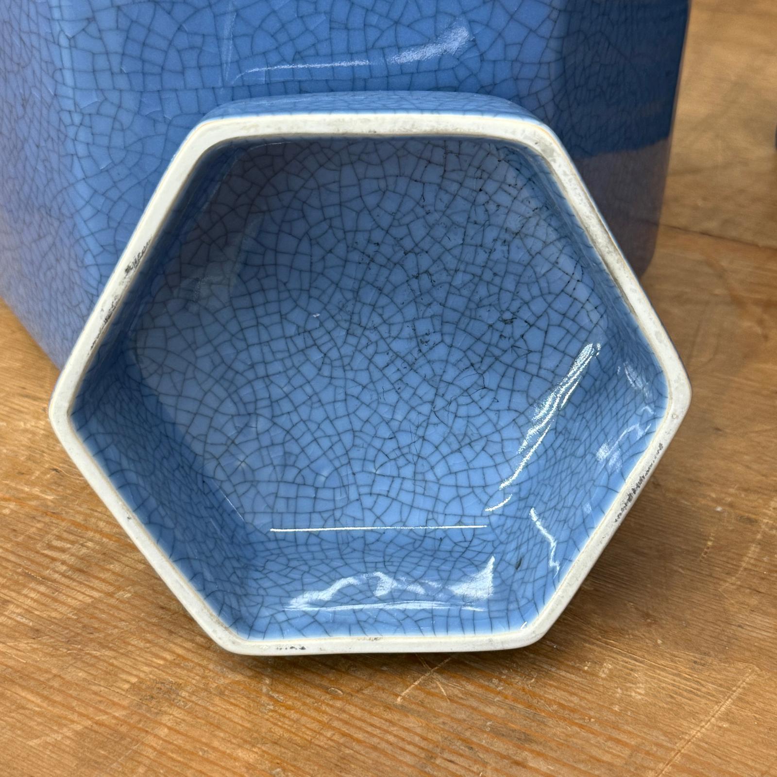 Blue Green Crackle Glaze Hexagonal Lidded Jar, SKU , image 9