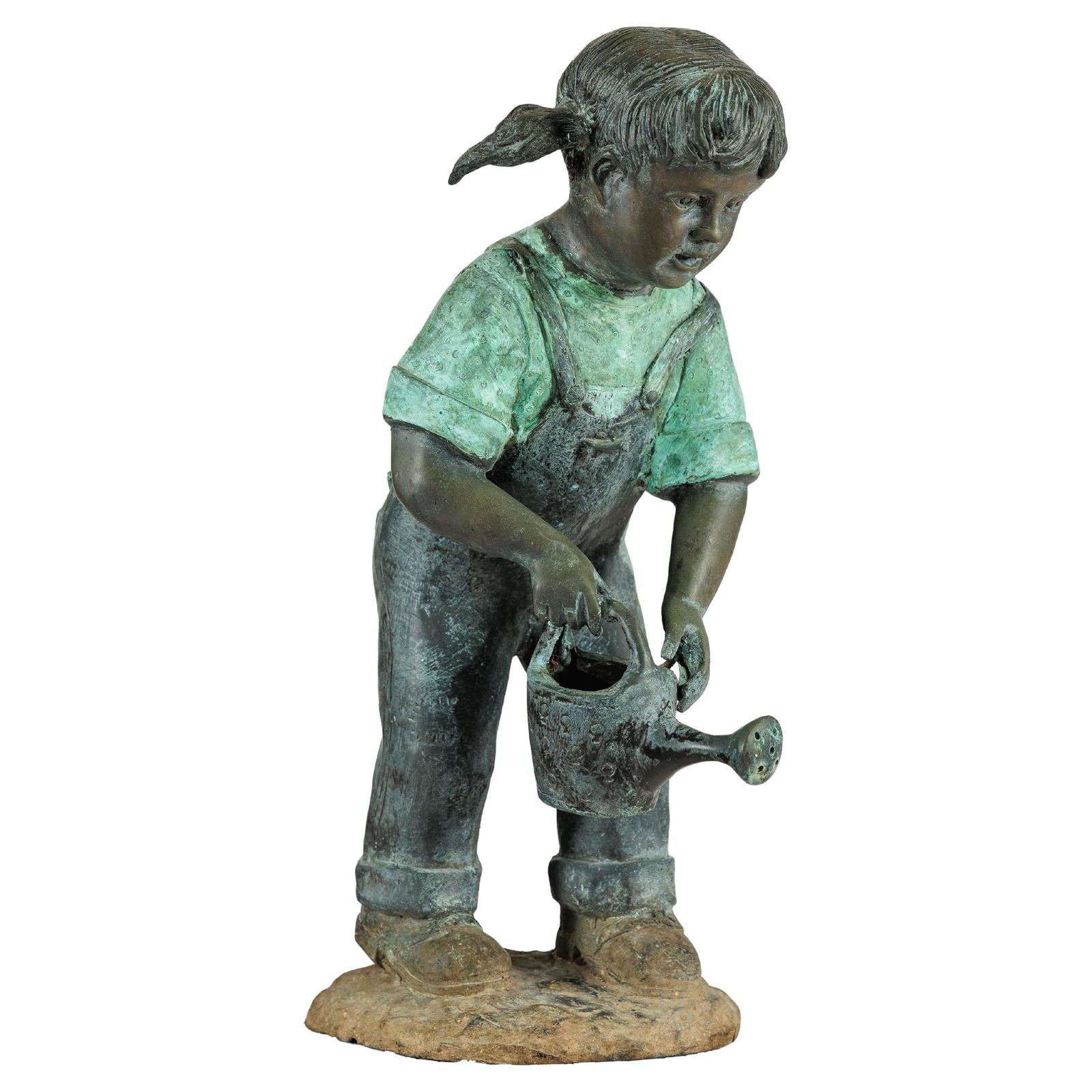 Bronze Sculpture of a Young Girl with Watering Can, Tubed as Fountain-1. Asian &amp; Chinese Furniture, Art, Antiques, Vintage Home Décor for sale at FEA Home