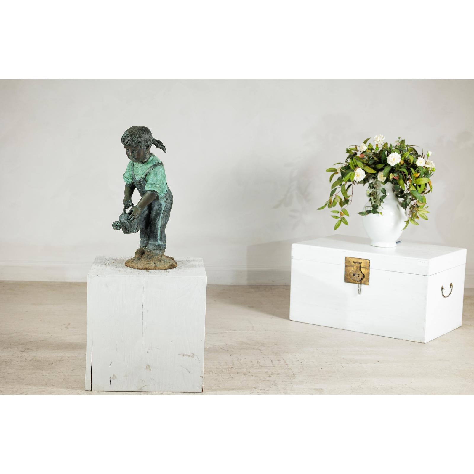 Bronze Sculpture of a Young Girl with Watering Can, Tubed as Fountain-2. Asian &amp; Chinese Furniture, Art, Antiques, Vintage Home Décor for sale at FEA Home