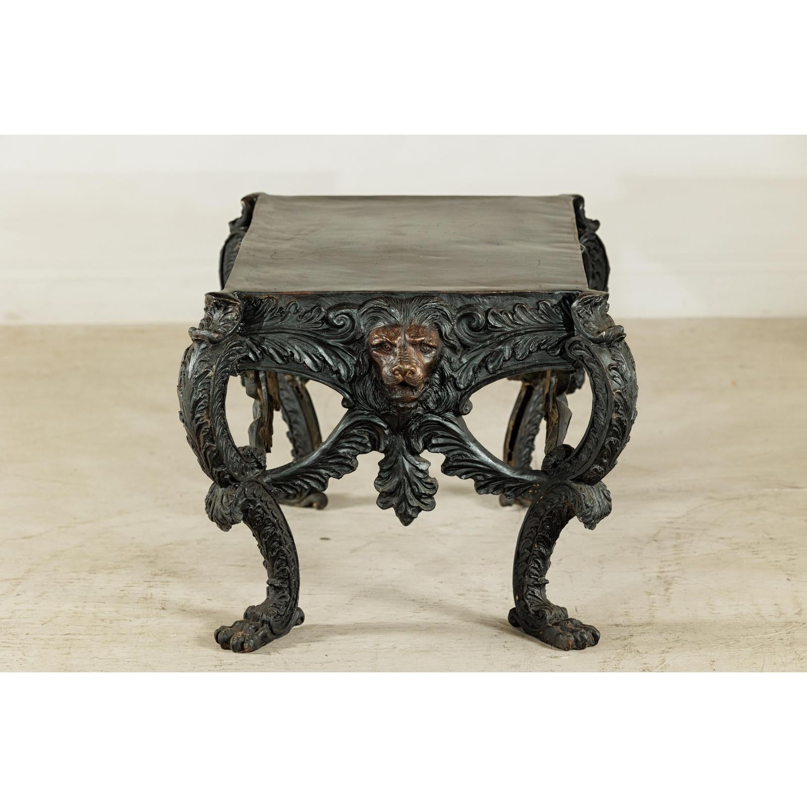 Bronze Table with Sculpted Lion Heads &amp; Paw Feet - image 14