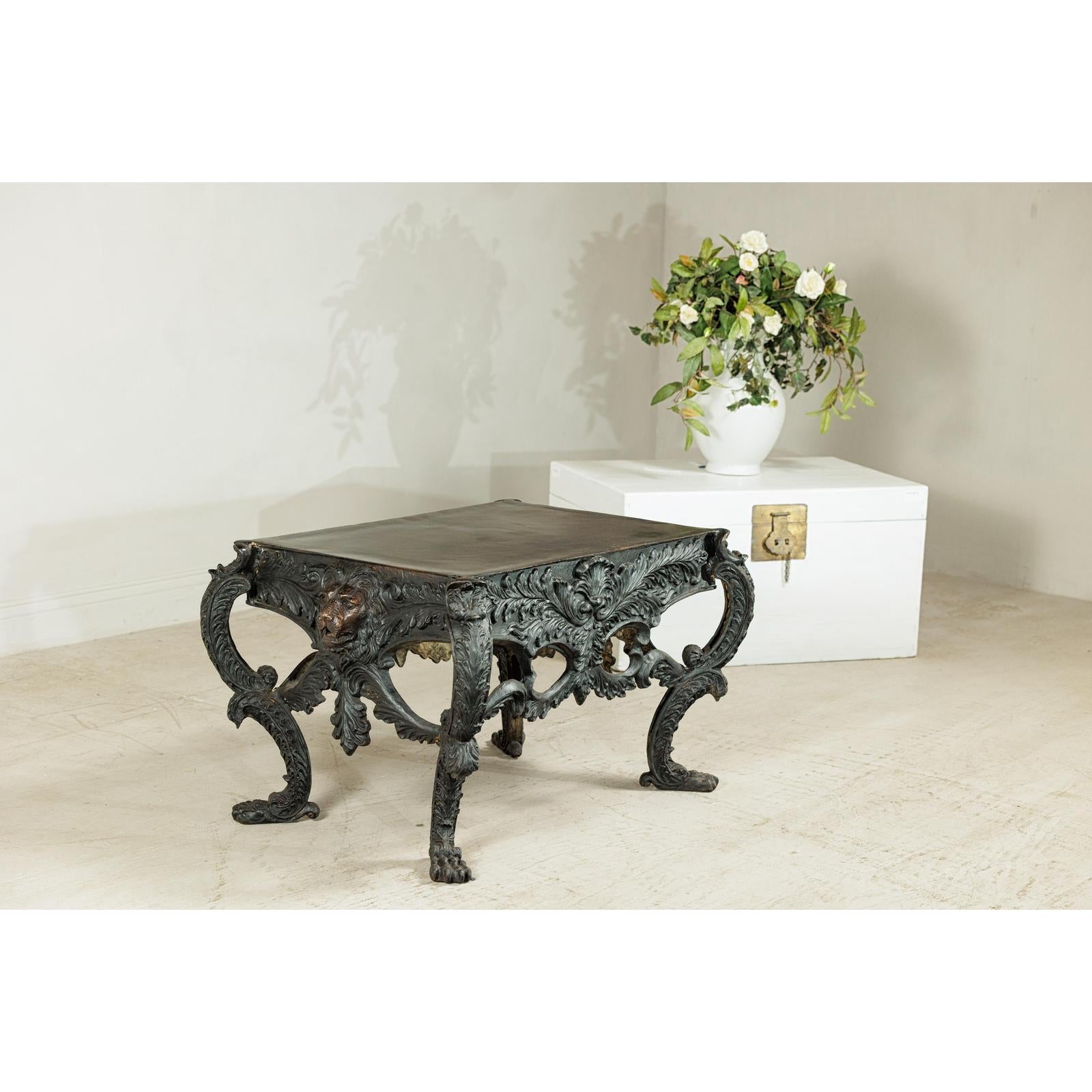 Bronze Table with Sculpted Lion Heads &amp; Paw Feet - image 4