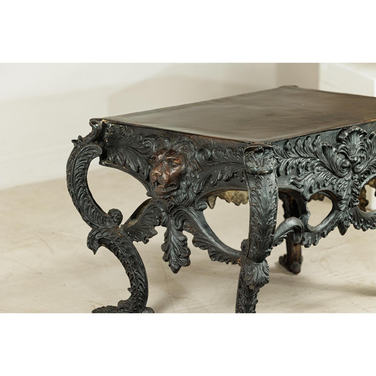 Bronze Table with Sculpted Lion Heads &amp; Paw Feet - image 6