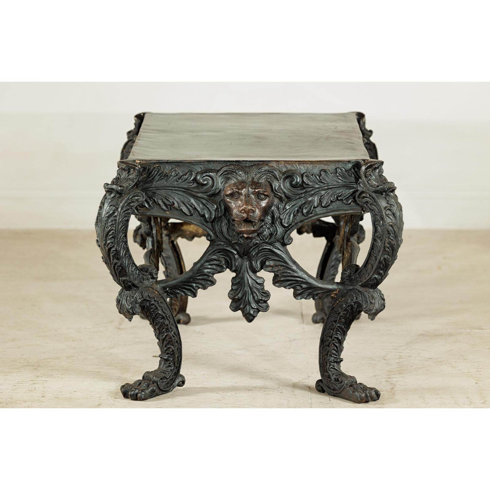 Bronze Table with Sculpted Lion Heads &amp; Paw Feet - image 7