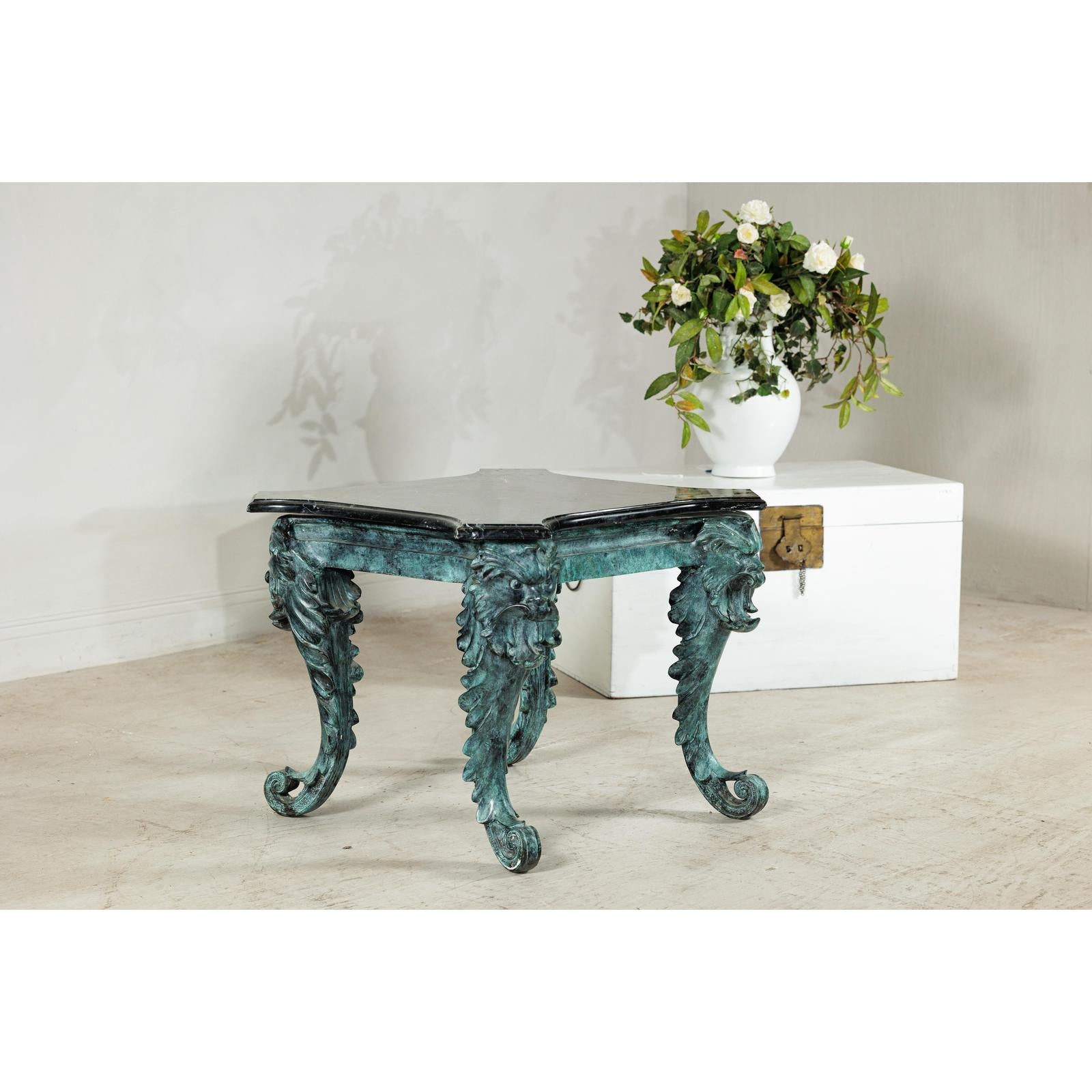 Bronze Verdigris Table with Black Marble Top-10. Asian &amp; Chinese Furniture, Art, Antiques, Vintage Home Décor for sale at FEA Home