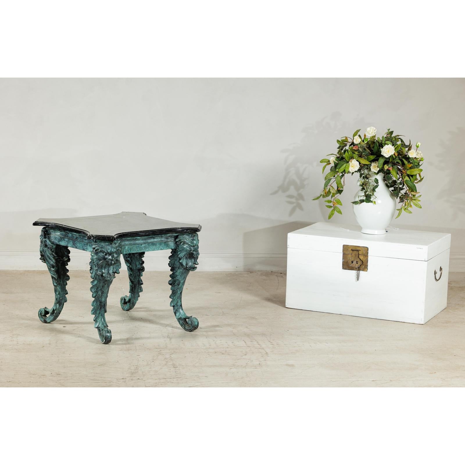 Bronze Verdigris Table with Black Marble Top-13. Asian &amp; Chinese Furniture, Art, Antiques, Vintage Home Décor for sale at FEA Home