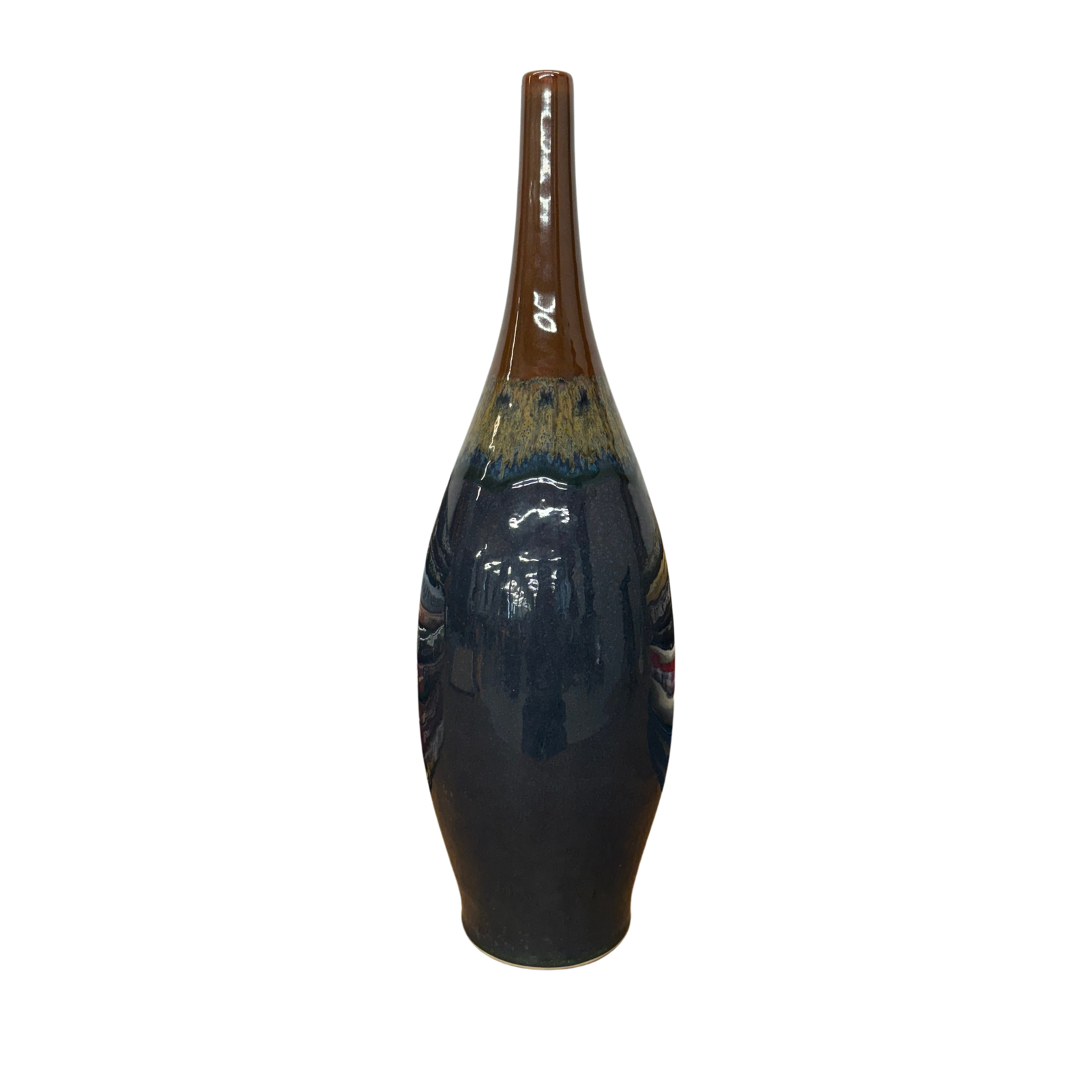 Brown and Blue Ceramic Vase with Narrow Neck, SKU , image 1