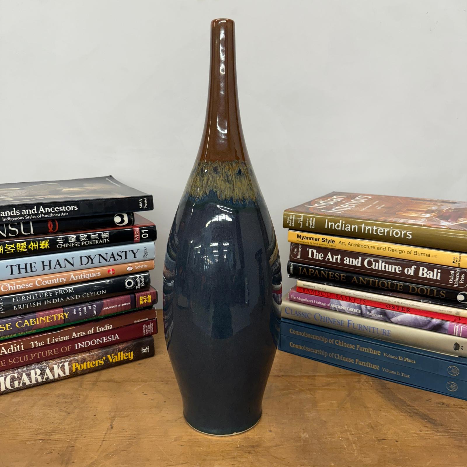Brown and Blue Ceramic Vase with Narrow Neck, SKU , image 2