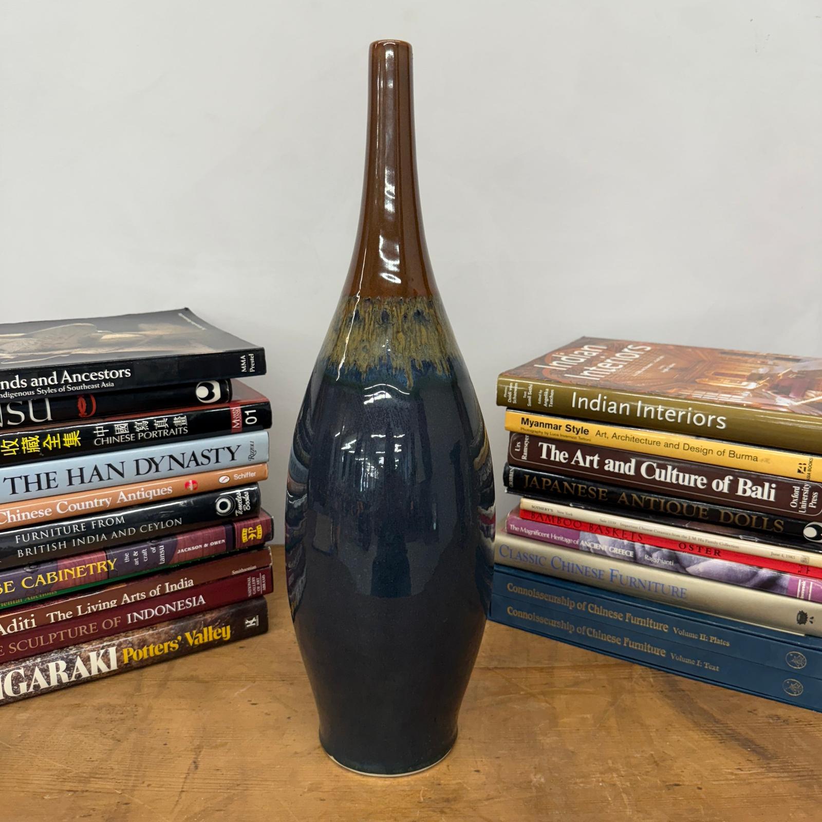Brown and Blue Ceramic Vase with Narrow Neck, SKU , image 3