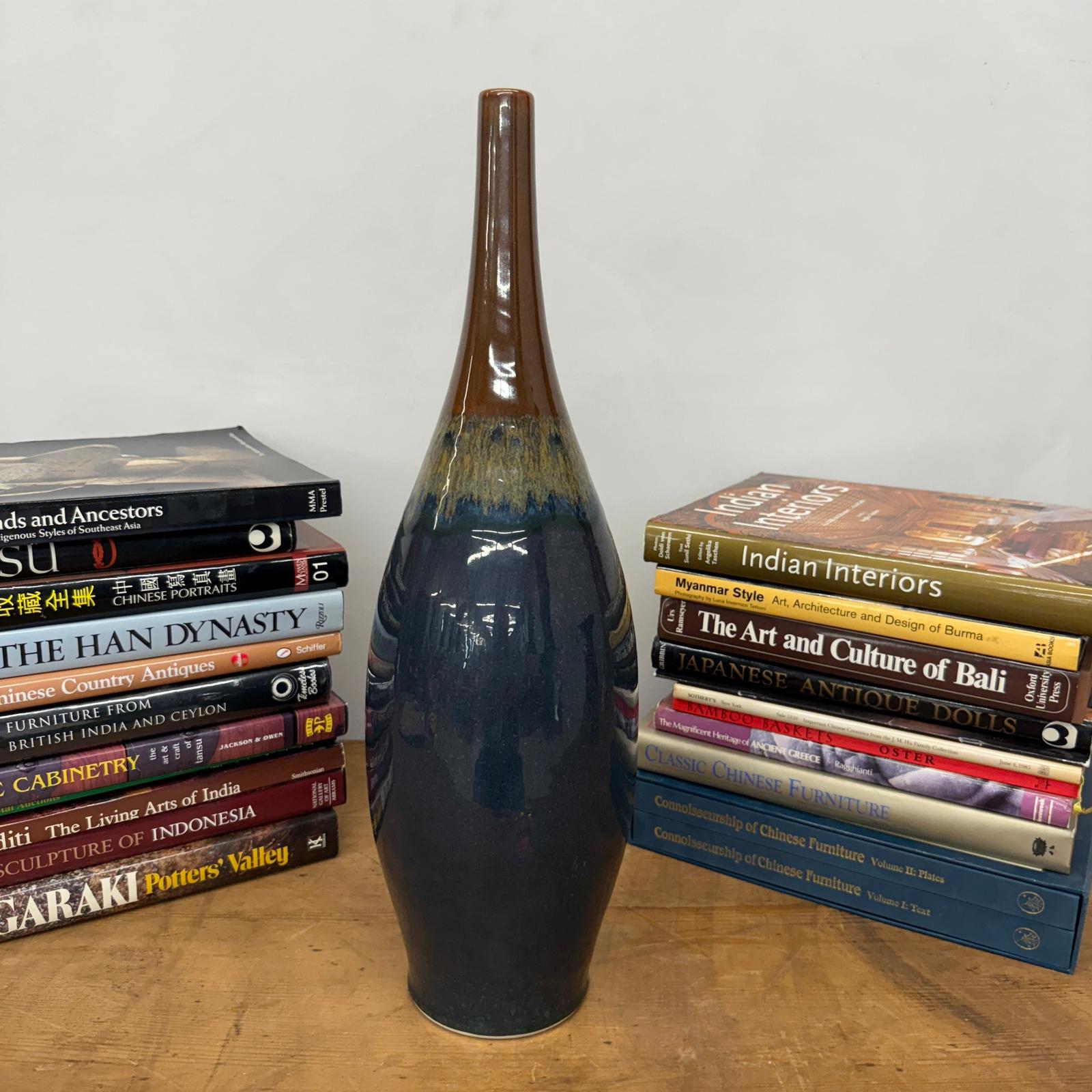 Brown and Blue Ceramic Vase with Narrow Neck, SKU , image 4