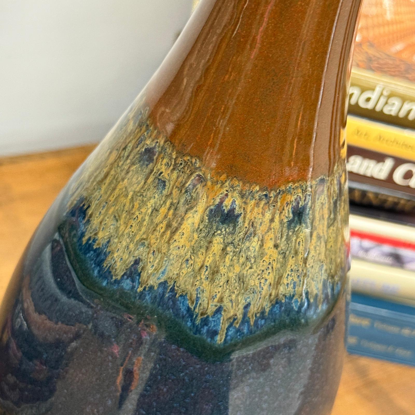 Brown and Blue Ceramic Vase with Narrow Neck, SKU , image 5