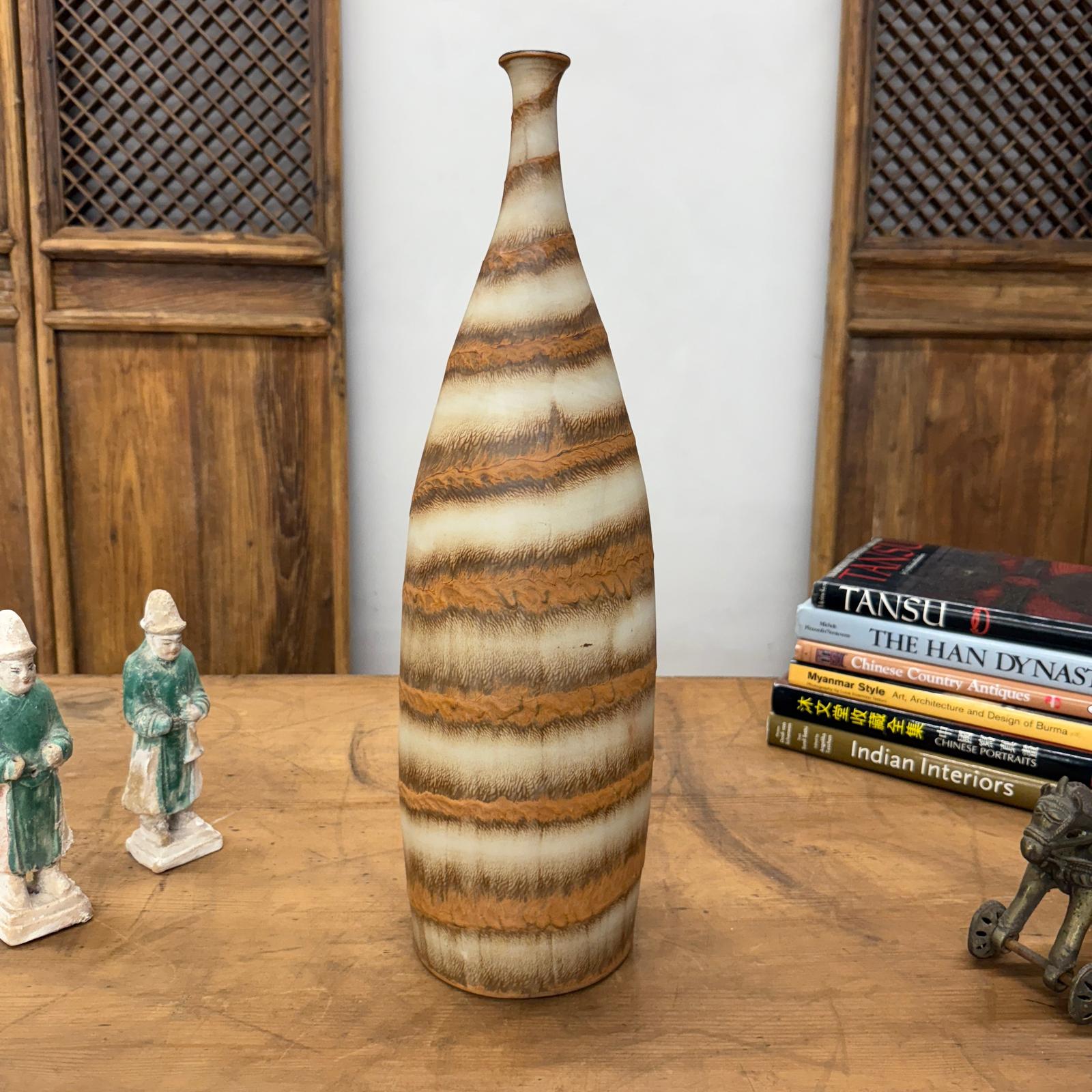 Brown and Cream Ceramic Vase with Flared Neck - FEA Home