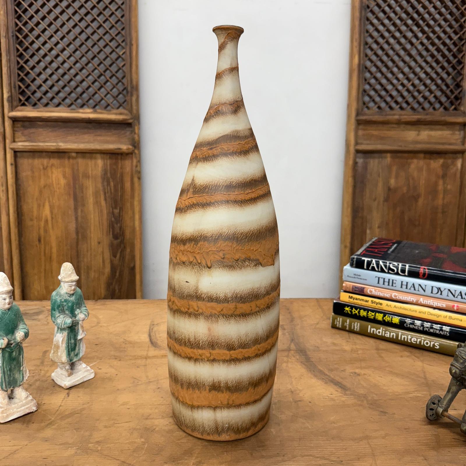 Brown and Cream Ceramic Vase with Flared Neck - FEA Home
